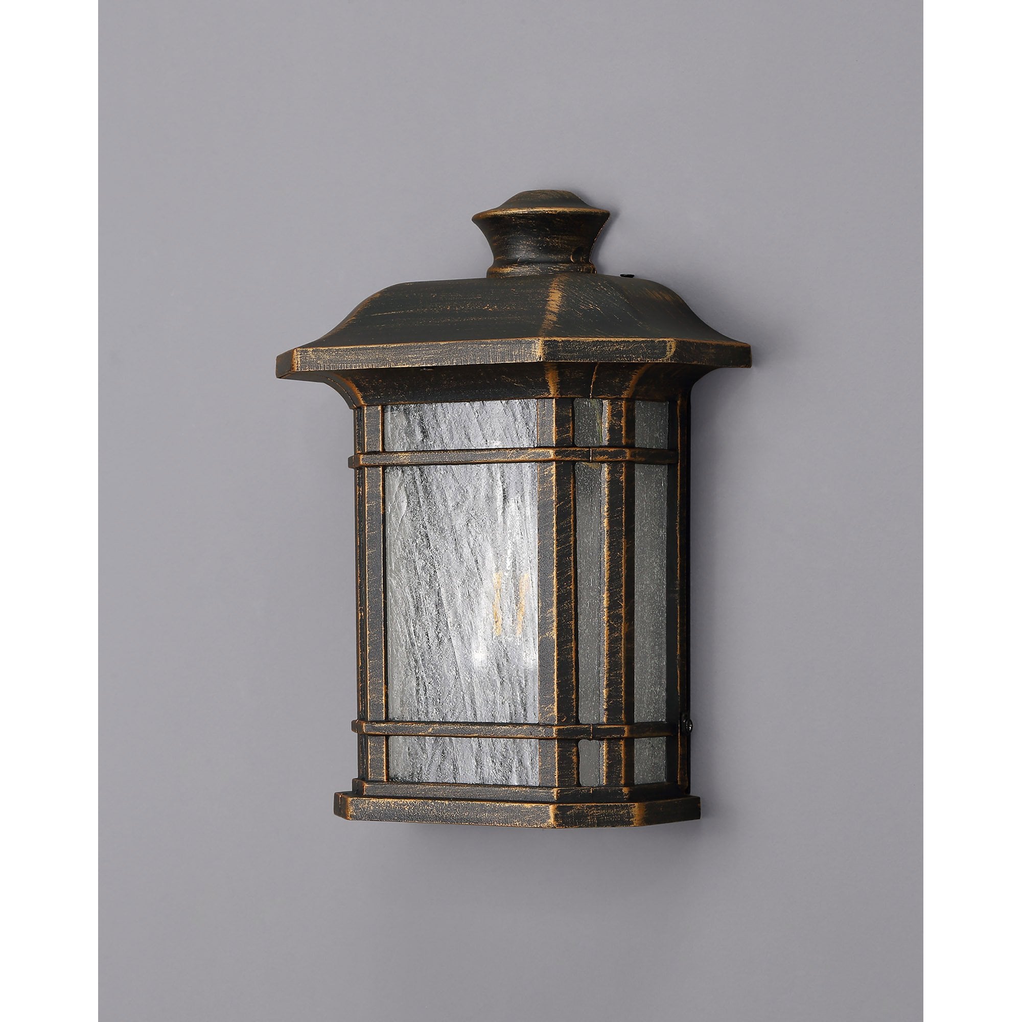 NL75819 Biello Outdoor Half Wall Lamp 1 Light Brushed Black Gold/Seeded Glass