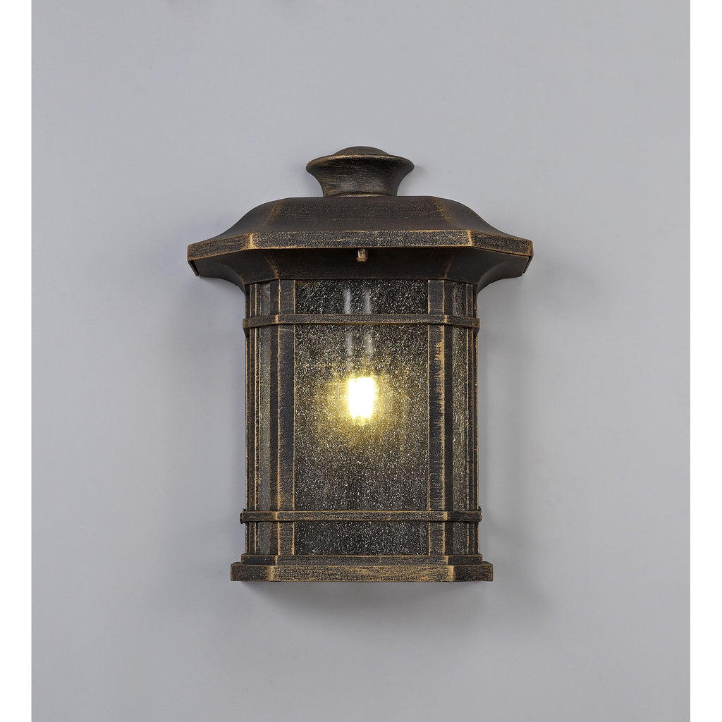 NL75819 Biello Outdoor Half Wall Lamp 1 Light Brushed Black Gold/Seeded Glass