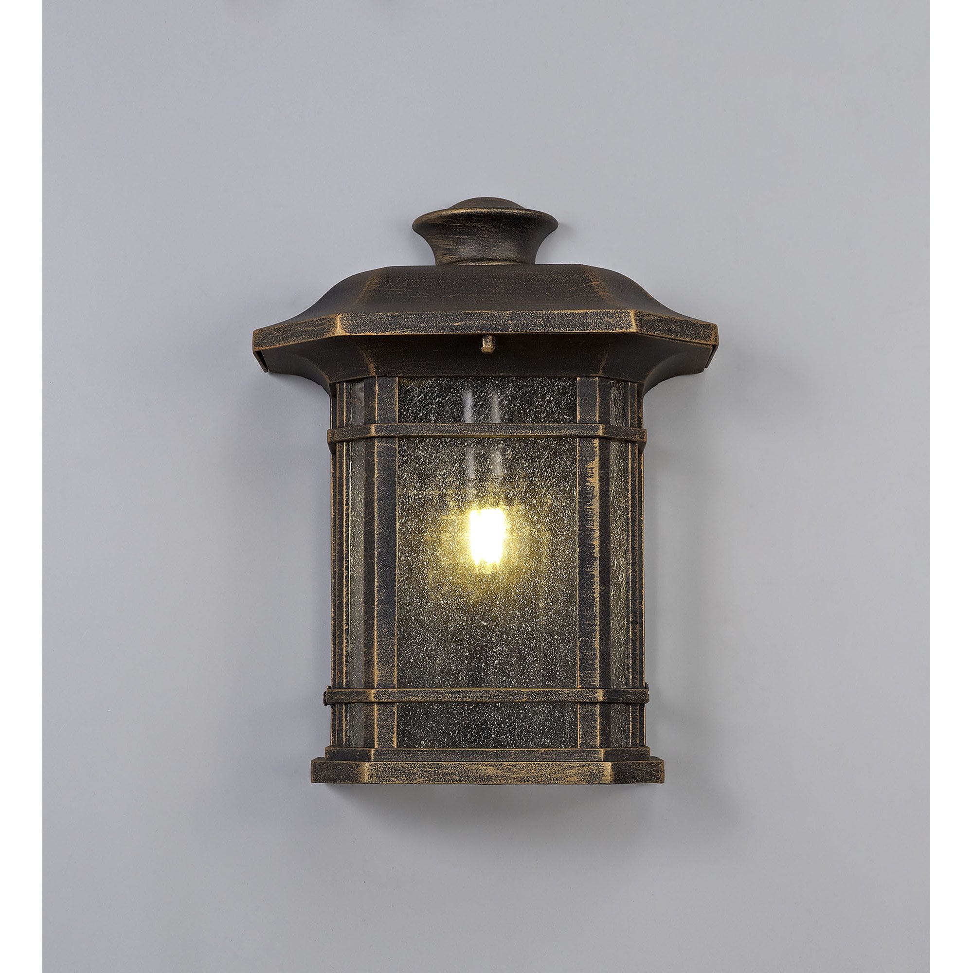 NL75819 Biello Outdoor Half Wall Lamp 1 Light Brushed Black Gold/Seeded Glass