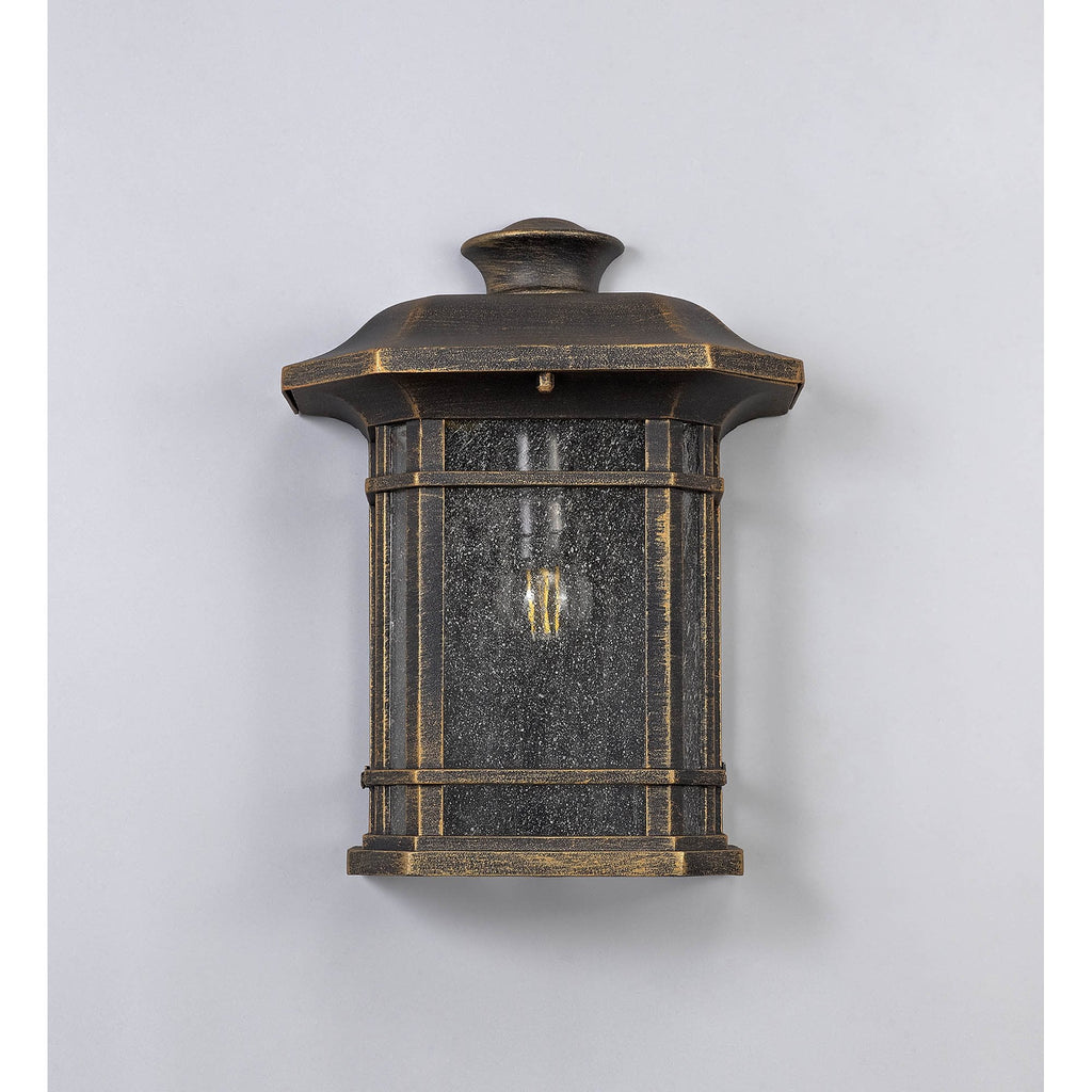 NL75819 Biello Outdoor Half Wall Lamp 1 Light Brushed Black Gold/Seeded Glass