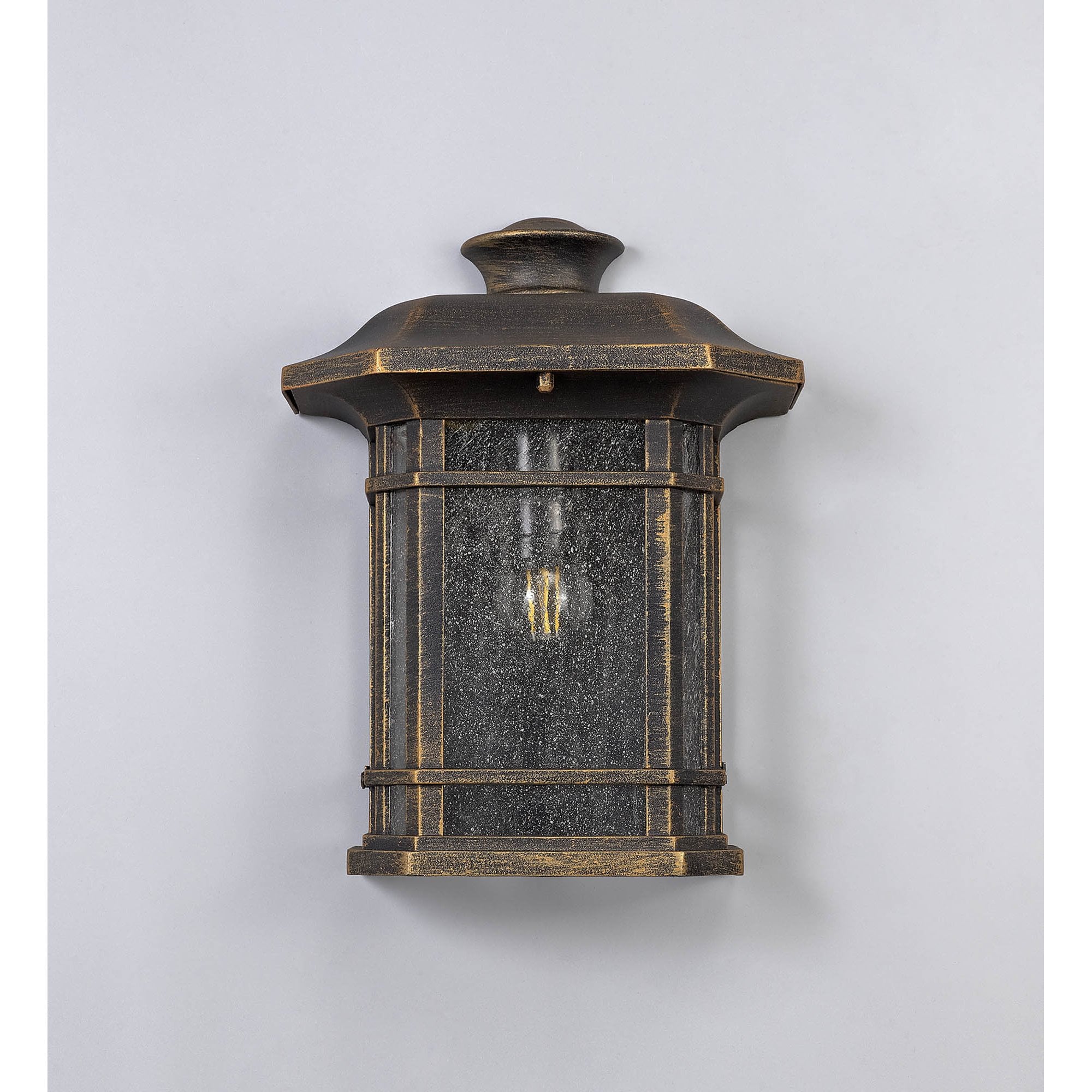 NL75819 Biello Outdoor Half Wall Lamp 1 Light Brushed Black Gold/Seeded Glass