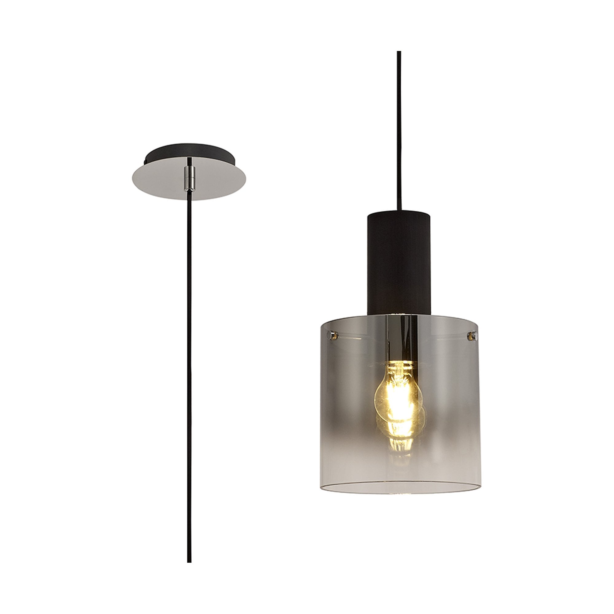 NL75899 Tokyo Single Pendant 1 Light Adjustable Black/Smoke Fade Glass