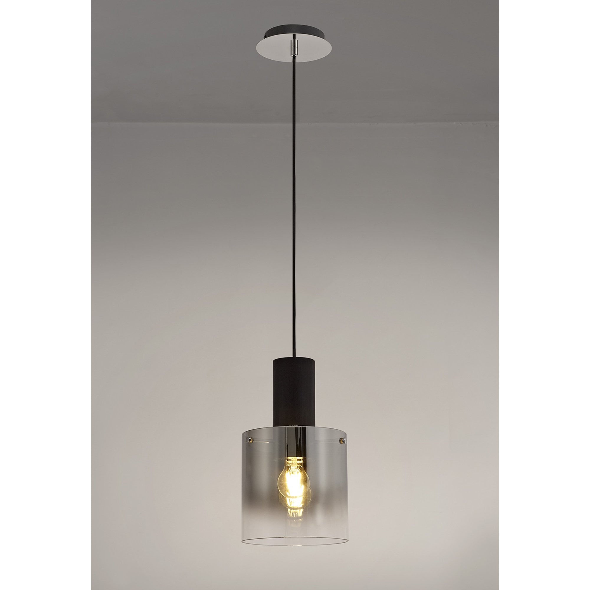 NL75899 Tokyo Single Pendant 1 Light Adjustable Black/Smoke Fade Glass