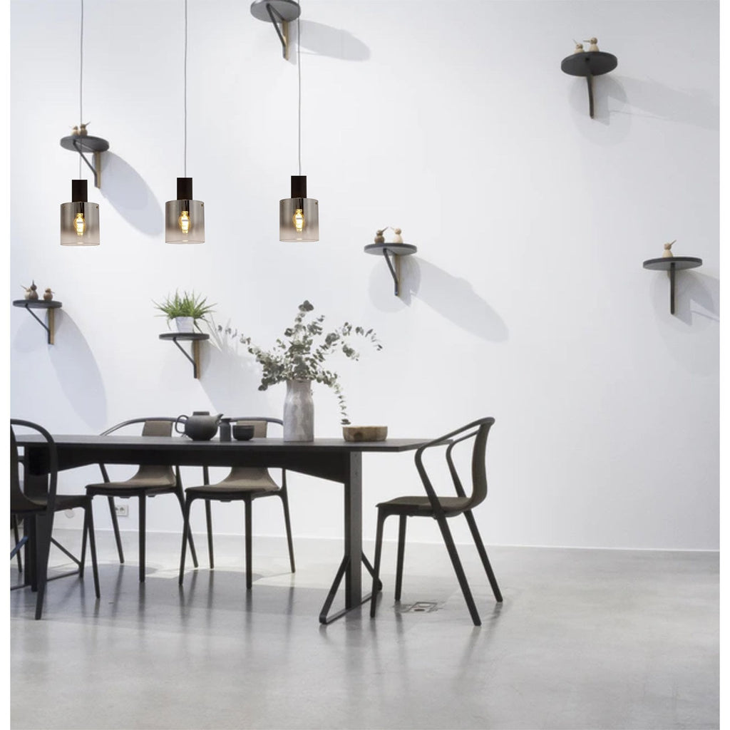 NL75899 Tokyo Single Pendant 1 Light Adjustable Black/Smoke Fade Glass