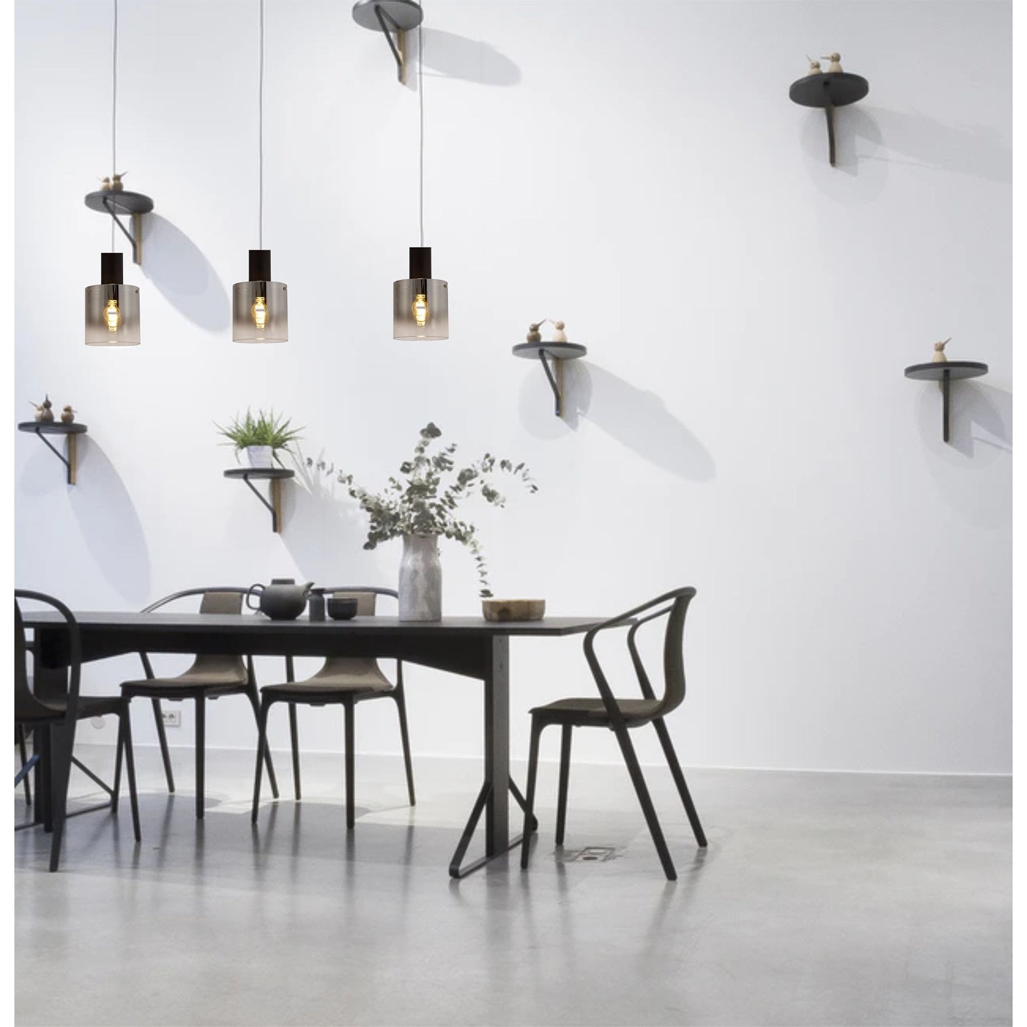 NL75899 Tokyo Single Pendant 1 Light Adjustable Black/Smoke Fade Glass