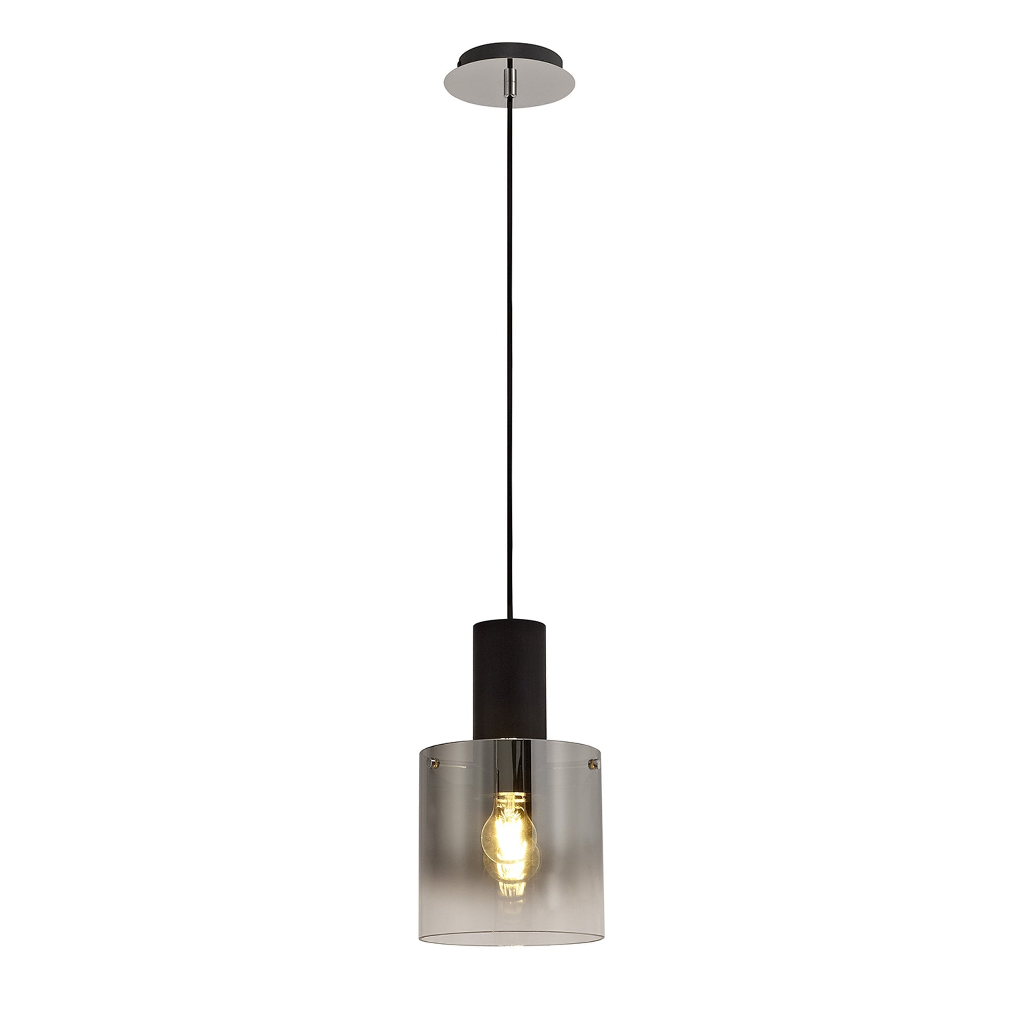 NL75899 Tokyo Single Pendant 1 Light Adjustable Black/Smoke Fade Glass