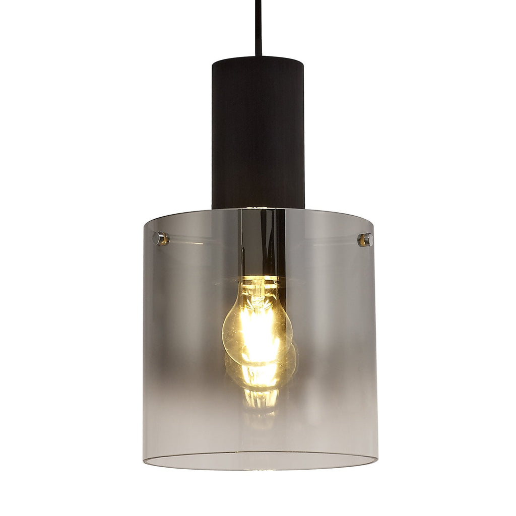 NL75899 Tokyo Single Pendant 1 Light Adjustable Black/Smoke Fade Glass
