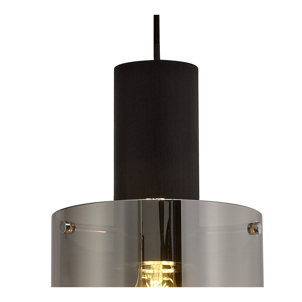 NL75899 Tokyo Single Pendant 1 Light Adjustable Black/Smoke Fade Glass