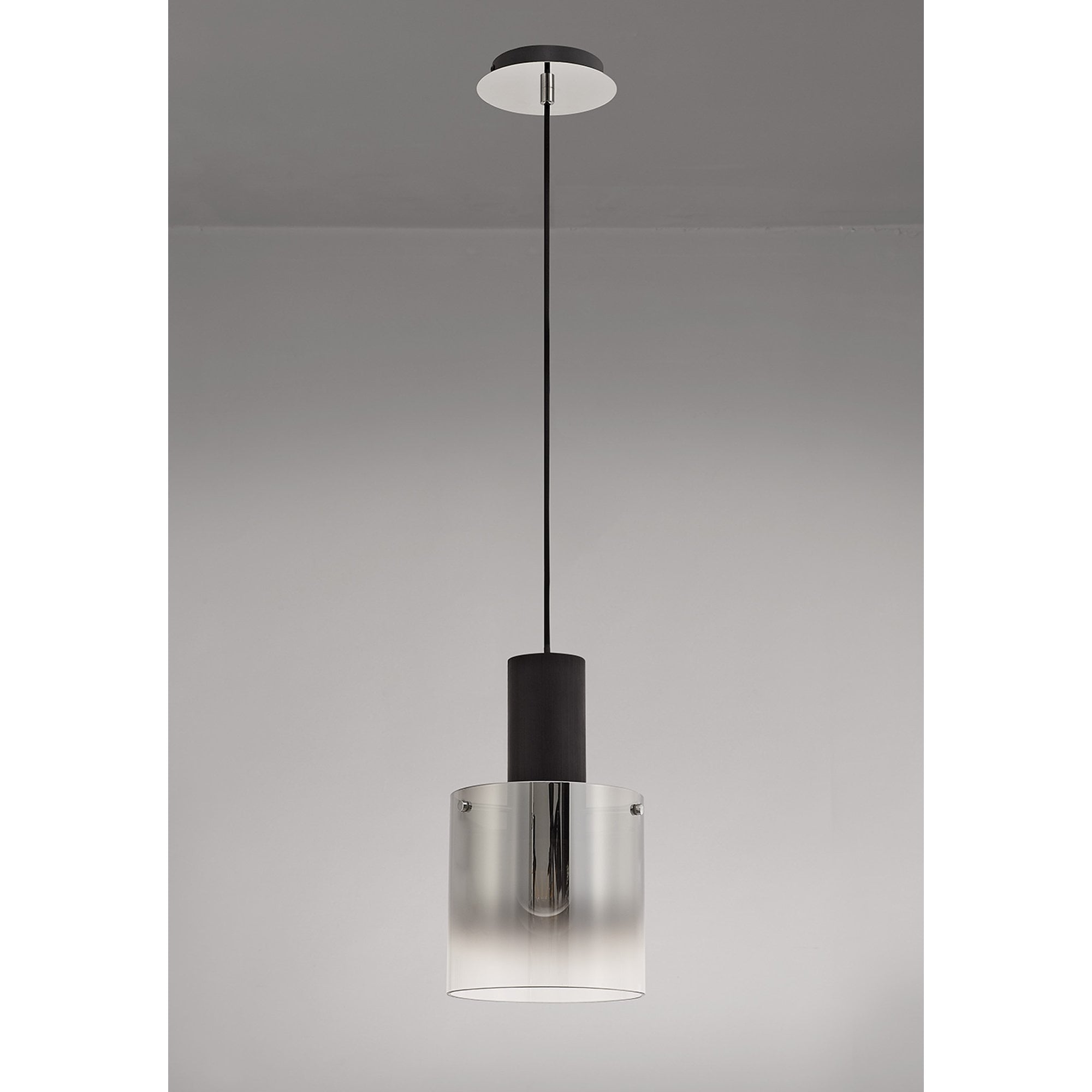 NL75899 Tokyo Single Pendant 1 Light Adjustable Black/Smoke Fade Glass