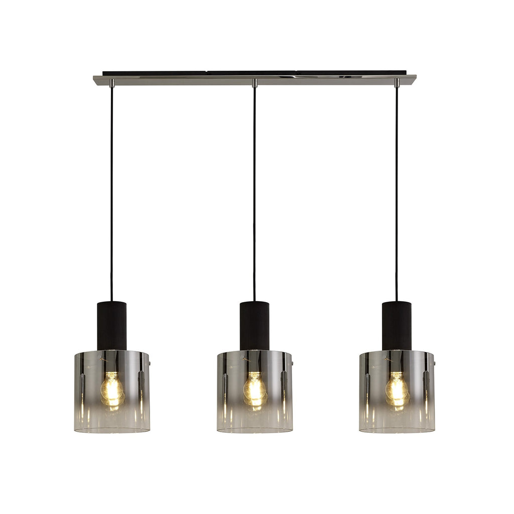 NL75909 Tokyo Linear Pendant 3 Light Adjustable Black/Smoke Fade Glass