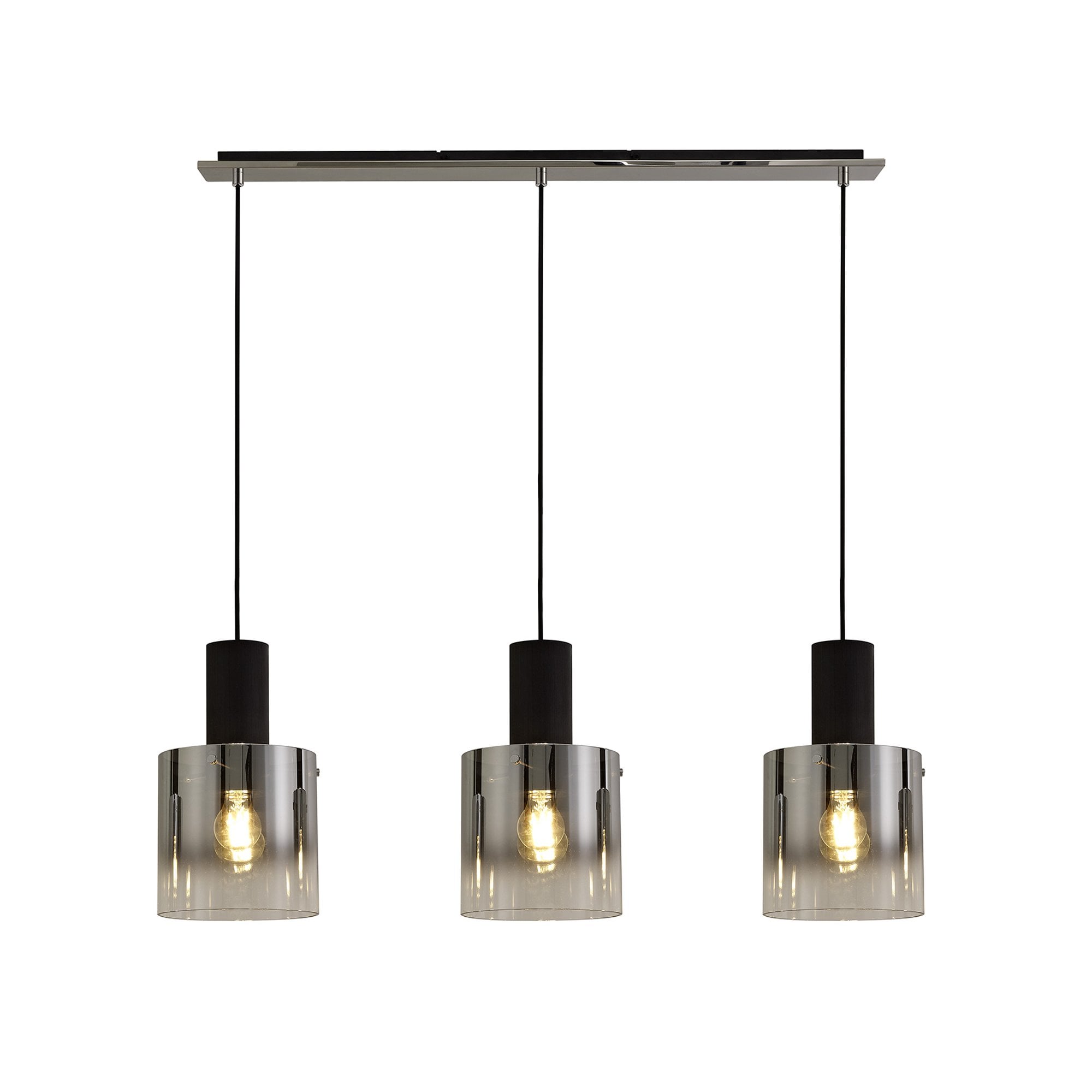 NL75909 Tokyo Linear Pendant 3 Light Adjustable Black/Smoke Fade Glass