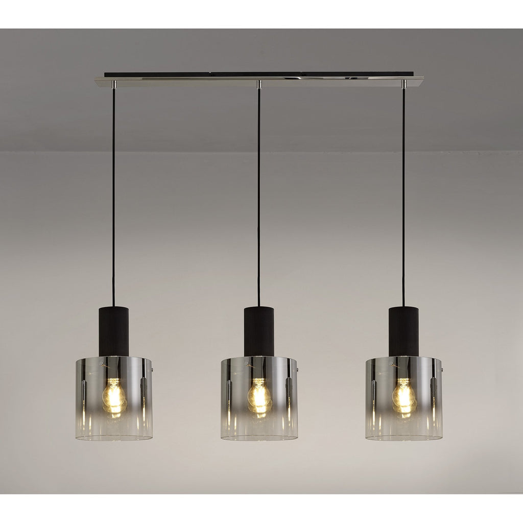NL75909 Tokyo Linear Pendant 3 Light Adjustable Black/Smoke Fade Glass