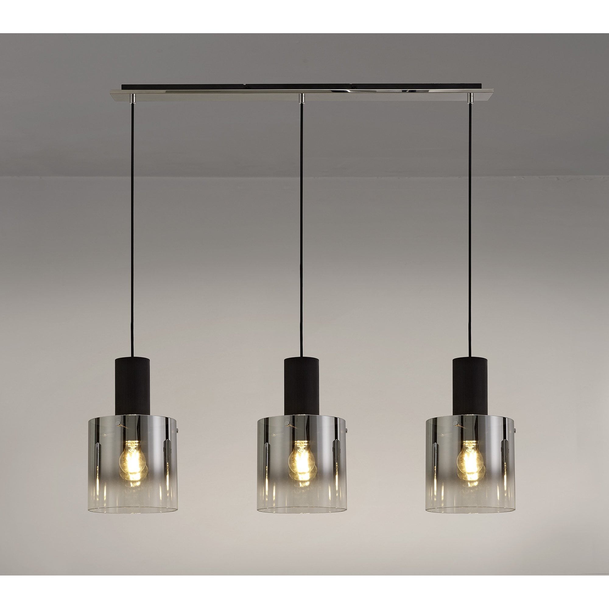 NL75909 Tokyo Linear Pendant 3 Light Adjustable Black/Smoke Fade Glass