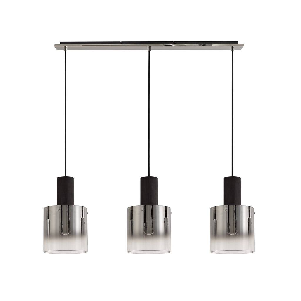 NL75909 Tokyo Linear Pendant 3 Light Adjustable Black/Smoke Fade Glass