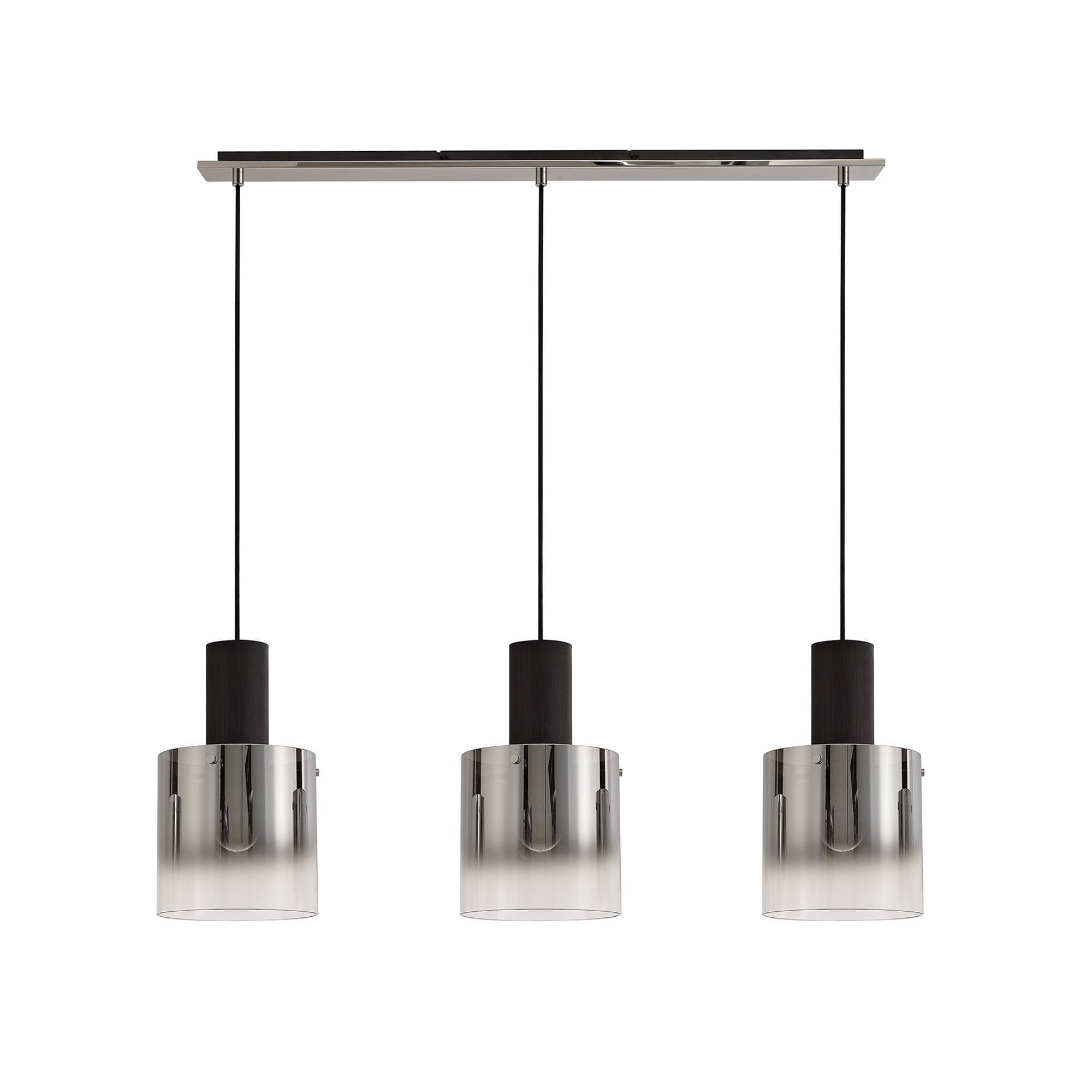NL75909 Tokyo Linear Pendant 3 Light Adjustable Black/Smoke Fade Glass