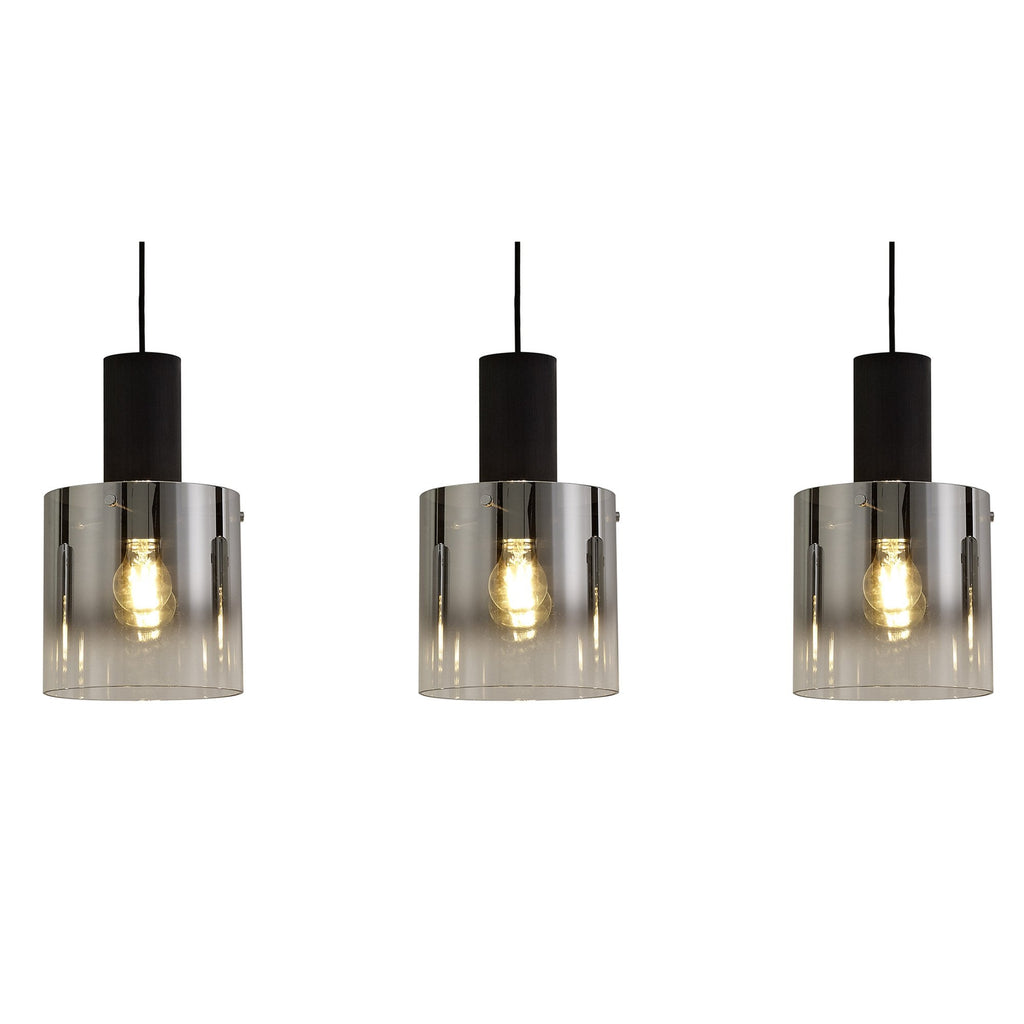 NL75909 Tokyo Linear Pendant 3 Light Adjustable Black/Smoke Fade Glass