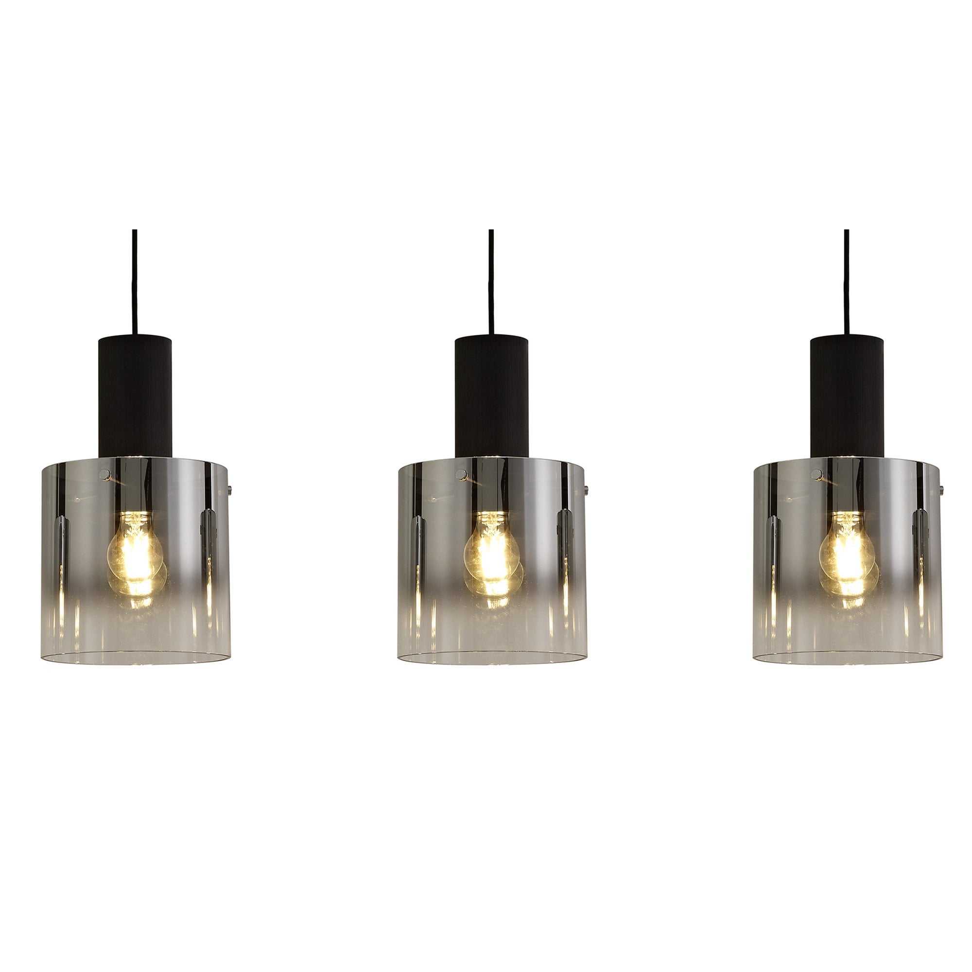 NL75909 Tokyo Linear Pendant 3 Light Adjustable Black/Smoke Fade Glass