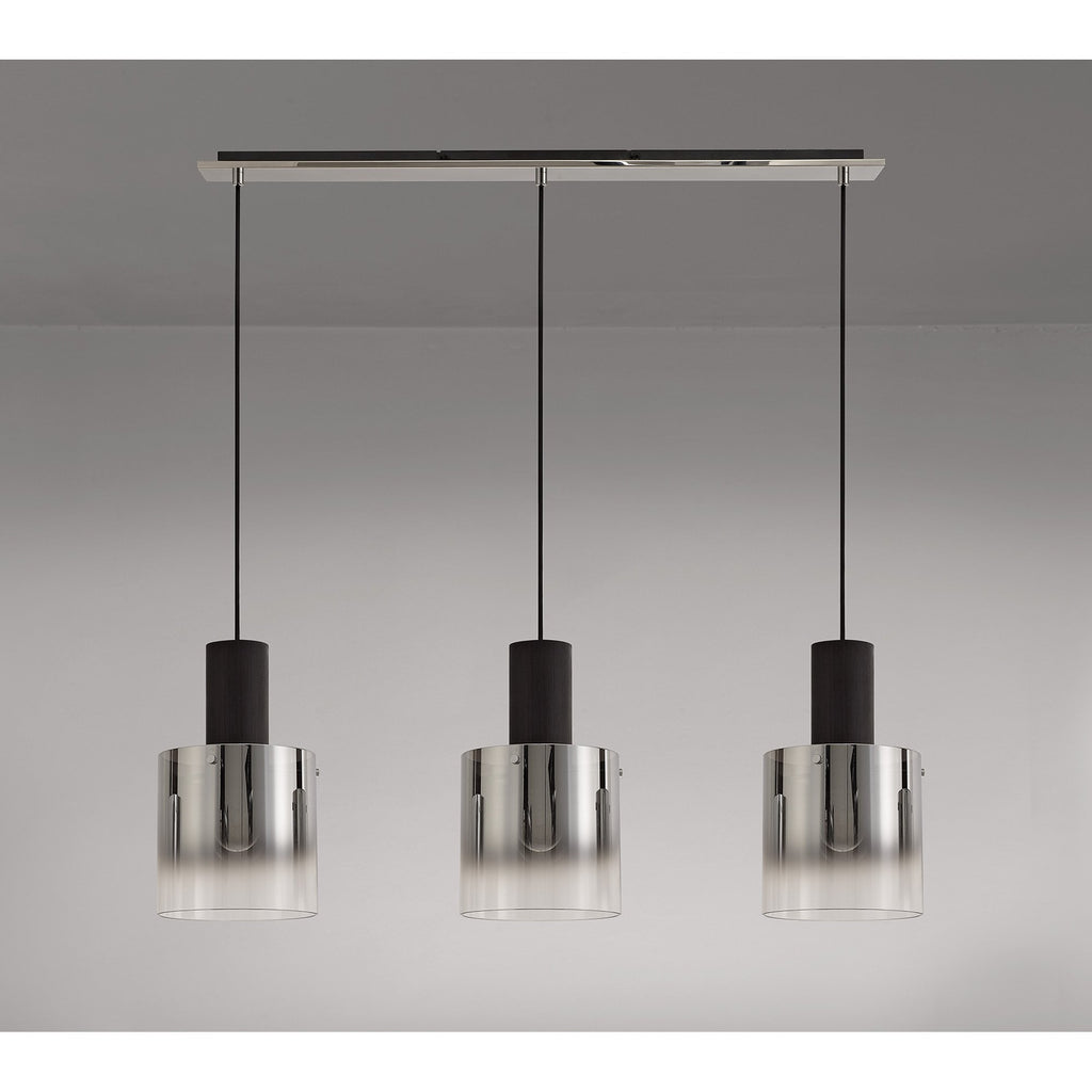 NL75909 Tokyo Linear Pendant 3 Light Adjustable Black/Smoke Fade Glass