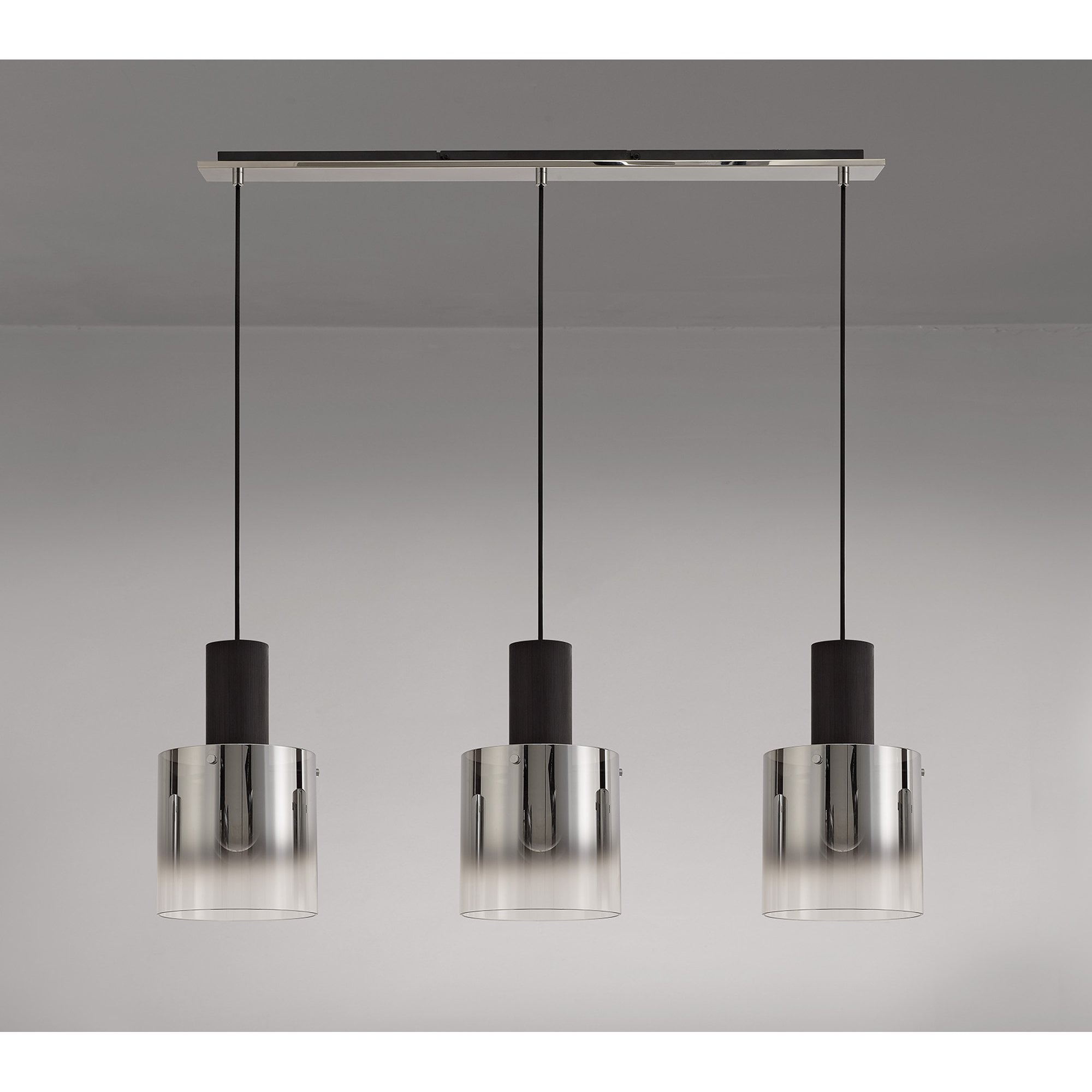 NL75909 Tokyo Linear Pendant 3 Light Adjustable Black/Smoke Fade Glass