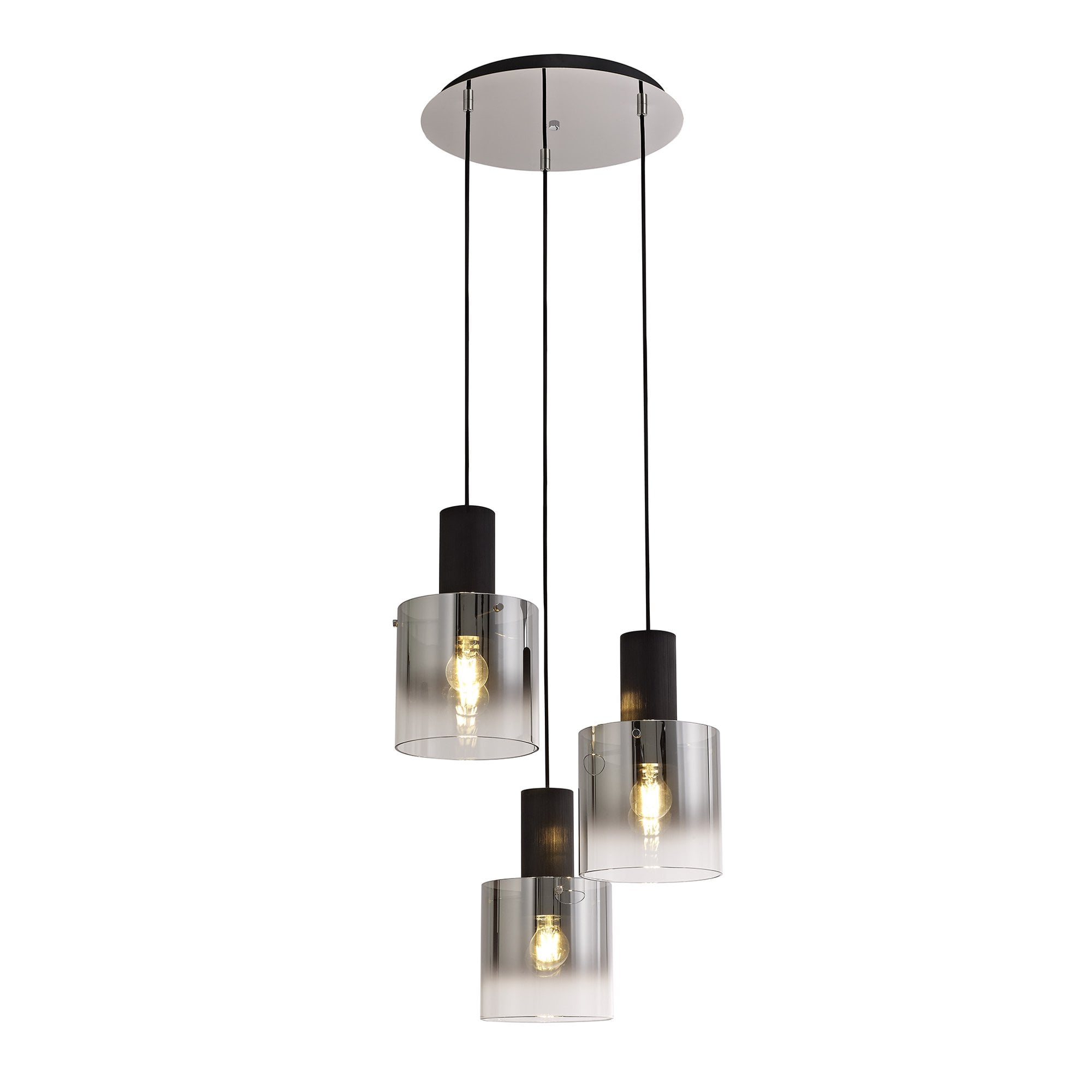 NL75919 Tokyo Round Pendant 3 Light Adjustable Black/Smoke Fade Glass