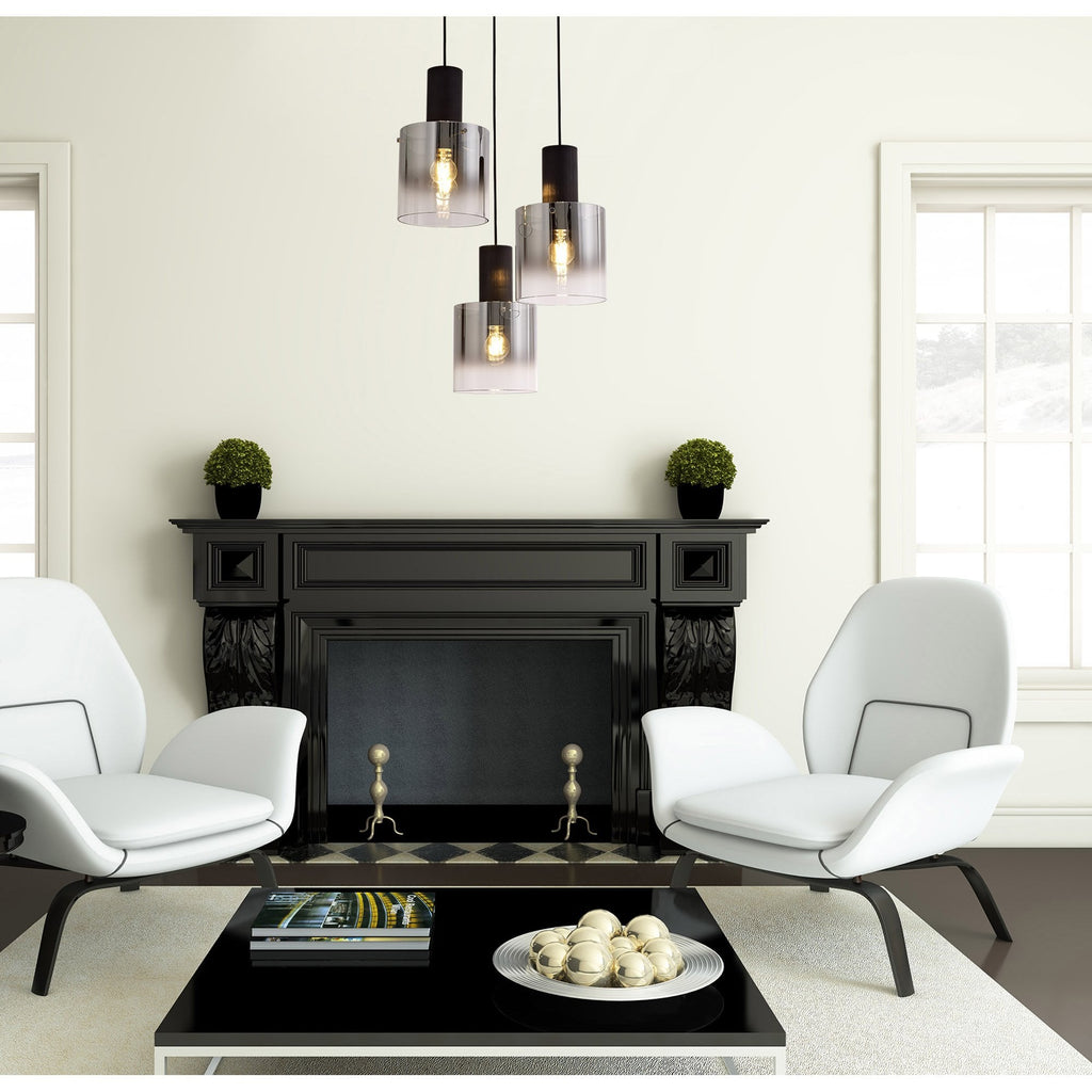 NL75919 Tokyo Round Pendant 3 Light Adjustable Black/Smoke Fade Glass