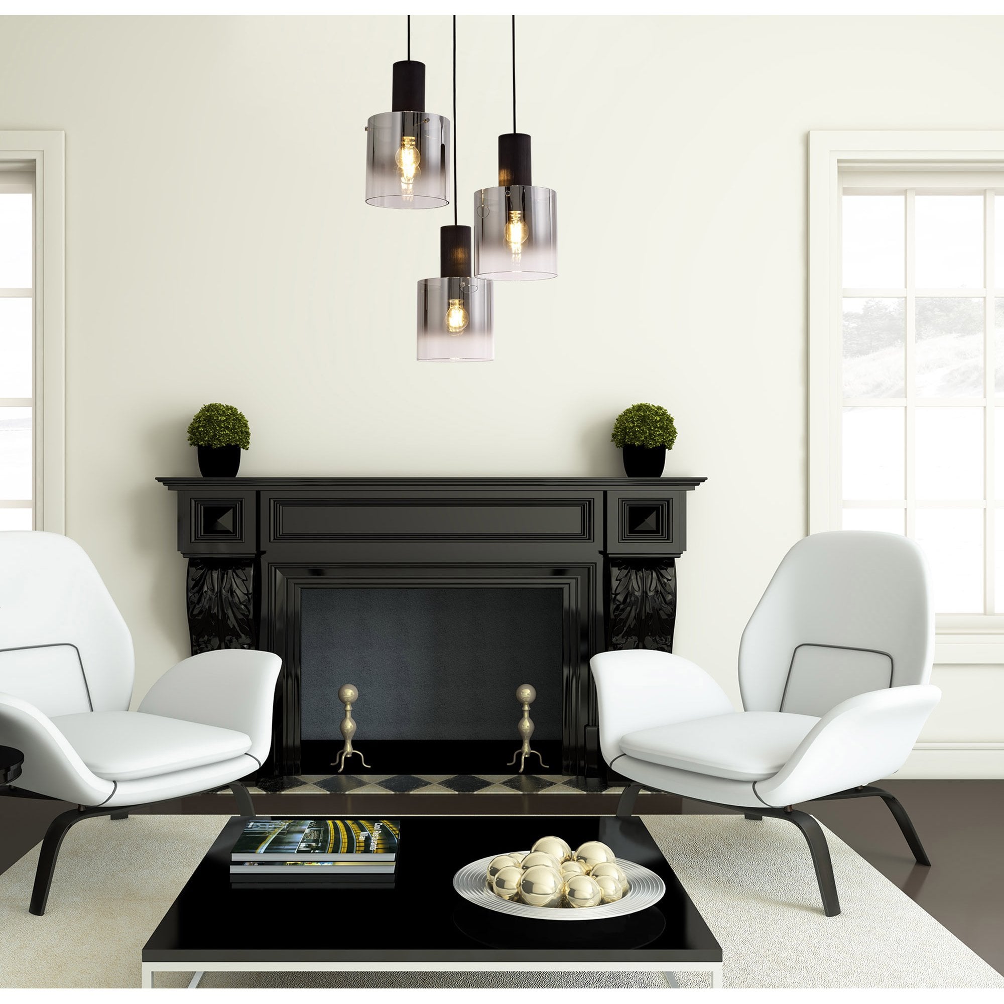 NL75919 Tokyo Round Pendant 3 Light Adjustable Black/Smoke Fade Glass