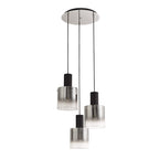 NL75919 Tokyo Round Pendant 3 Light Adjustable Black/Smoke Fade Glass