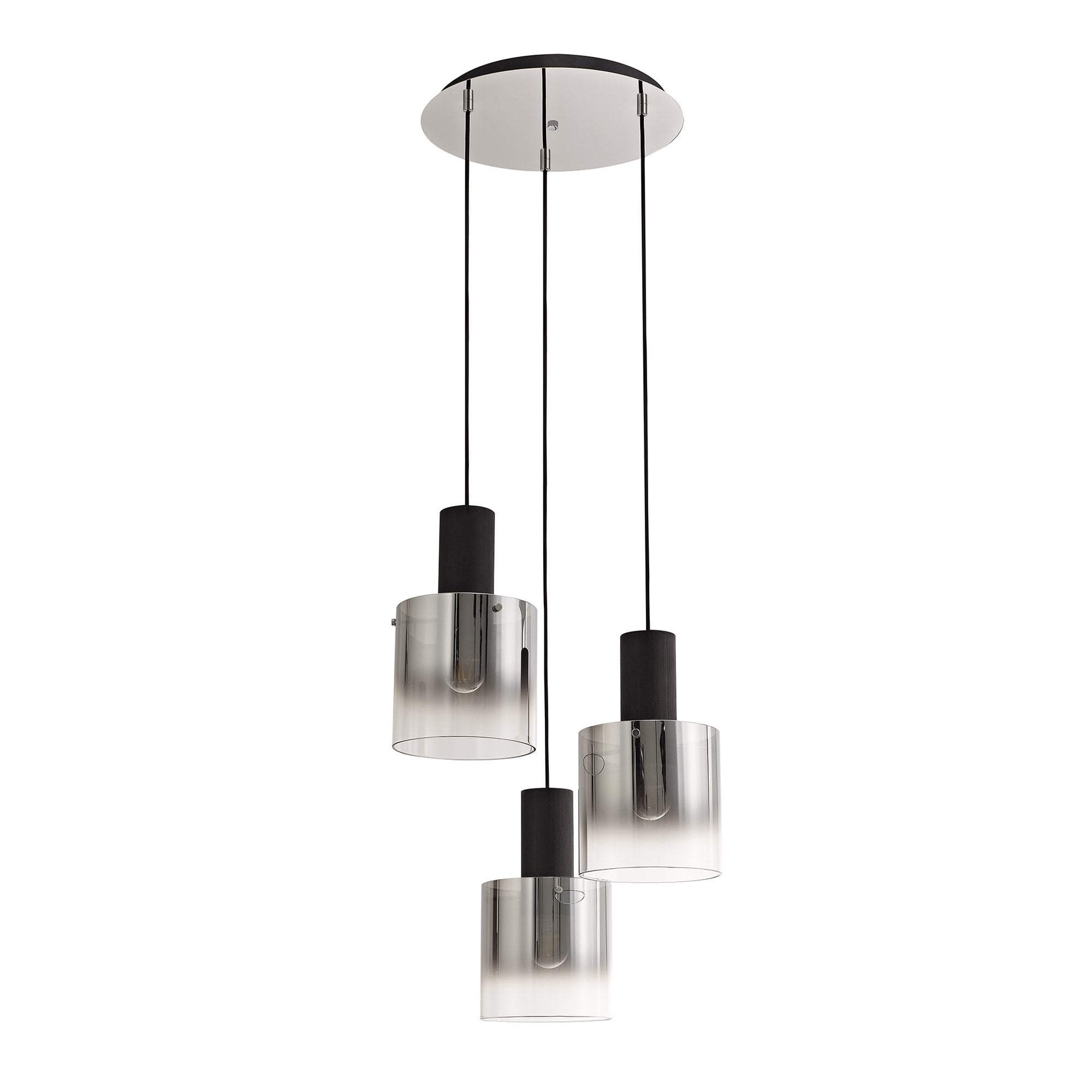 NL75919 Tokyo Round Pendant 3 Light Adjustable Black/Smoke Fade Glass