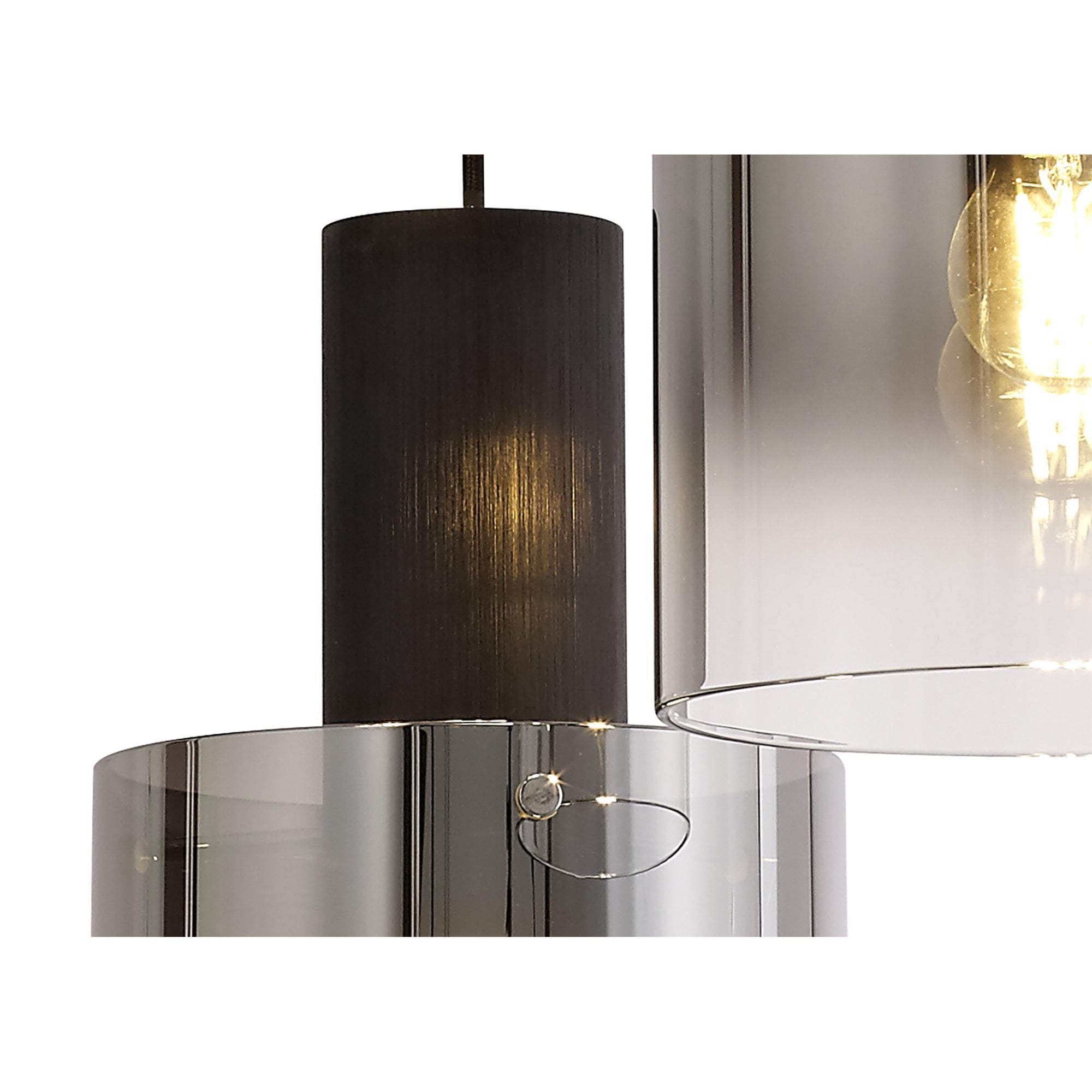 NL75919 Tokyo Round Pendant 3 Light Adjustable Black/Smoke Fade Glass