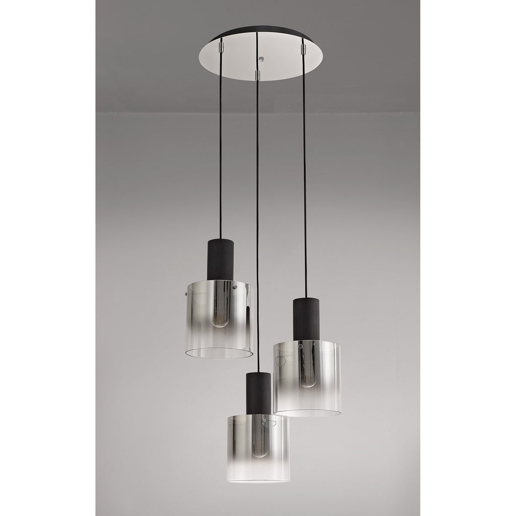 NL75919 Tokyo Round Pendant 3 Light Adjustable Black/Smoke Fade Glass