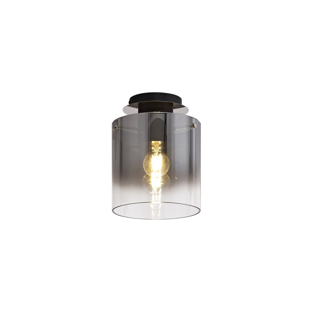 NL75929 Tokyo Round Ceiling Flush 1 Light Flush Fitting Black/Smoke Fade Glass