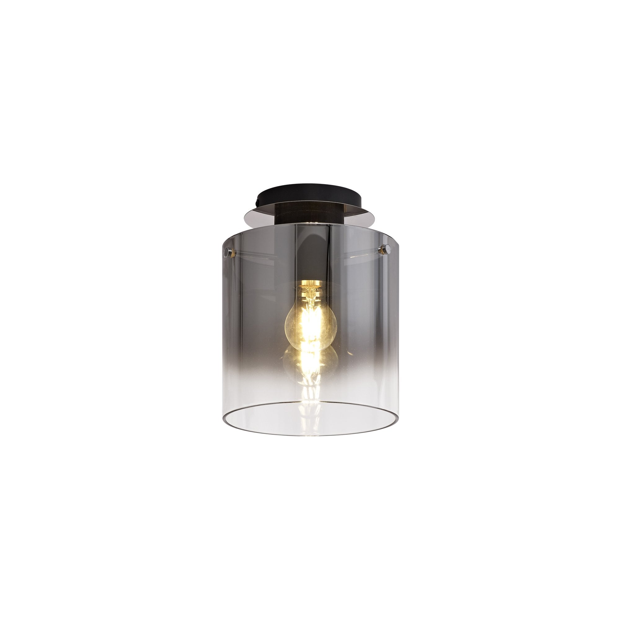 NL75929 Tokyo Round Ceiling Flush 1 Light Flush Fitting Black/Smoke Fade Glass