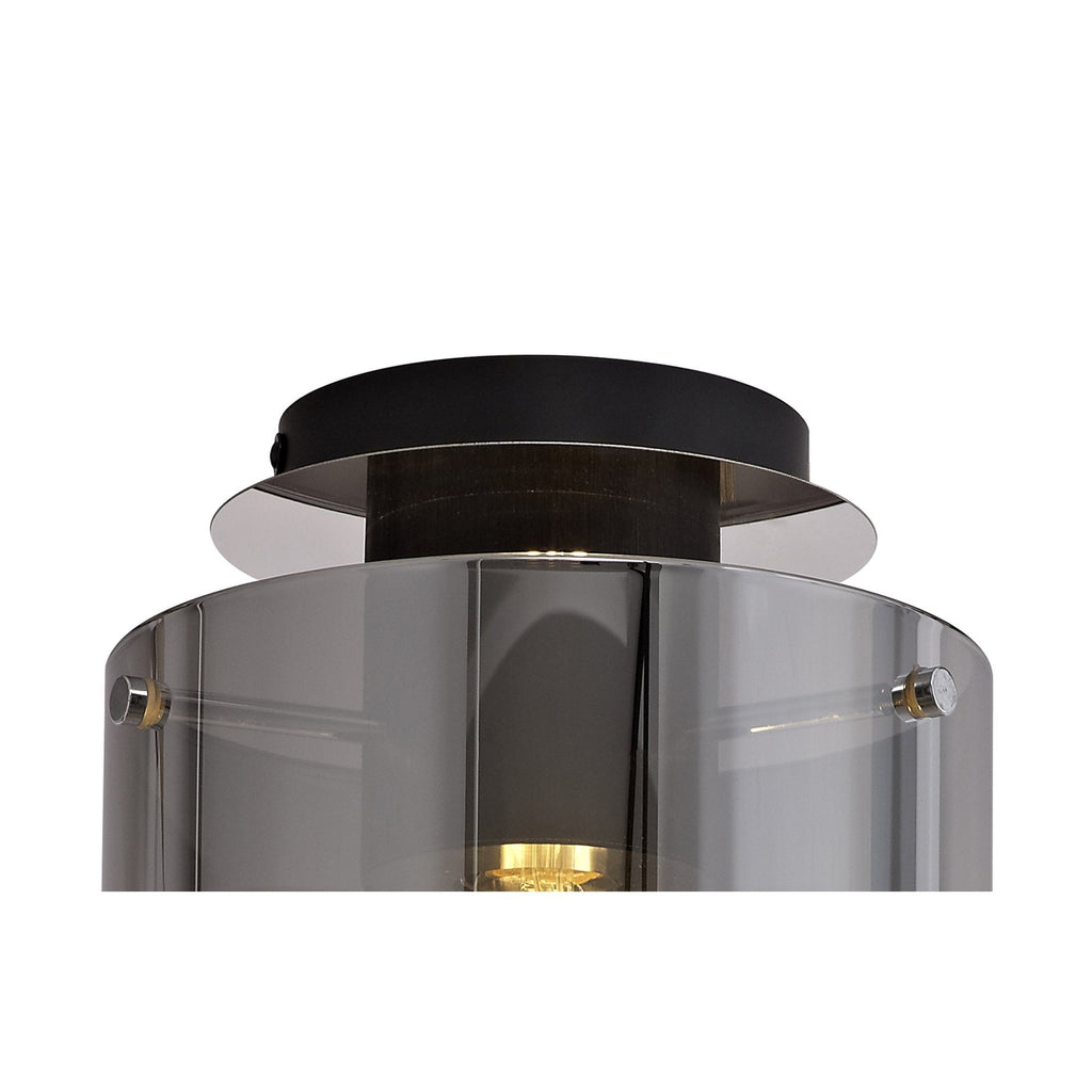NL75929 Tokyo Round Ceiling Flush 1 Light Flush Fitting Black/Smoke Fade Glass