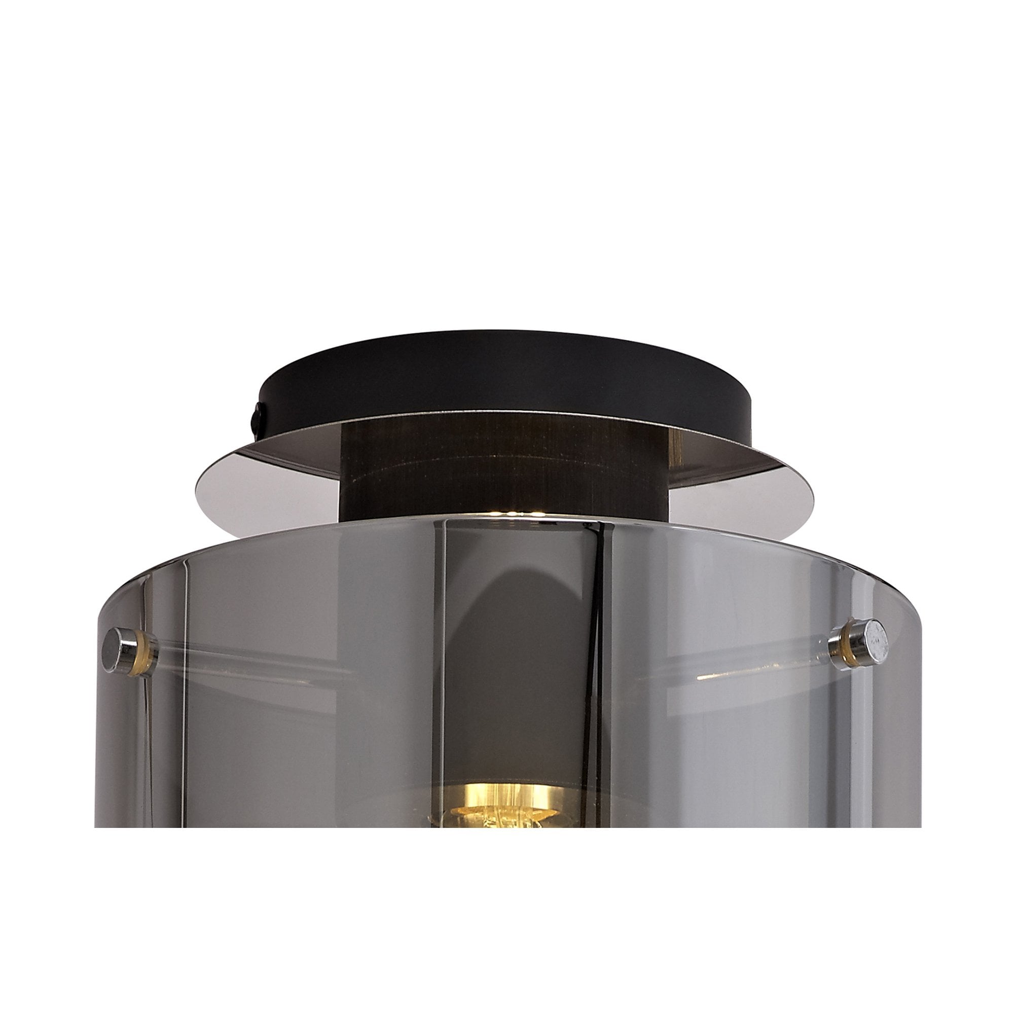 NL75929 Tokyo Round Ceiling Flush 1 Light Flush Fitting Black/Smoke Fade Glass