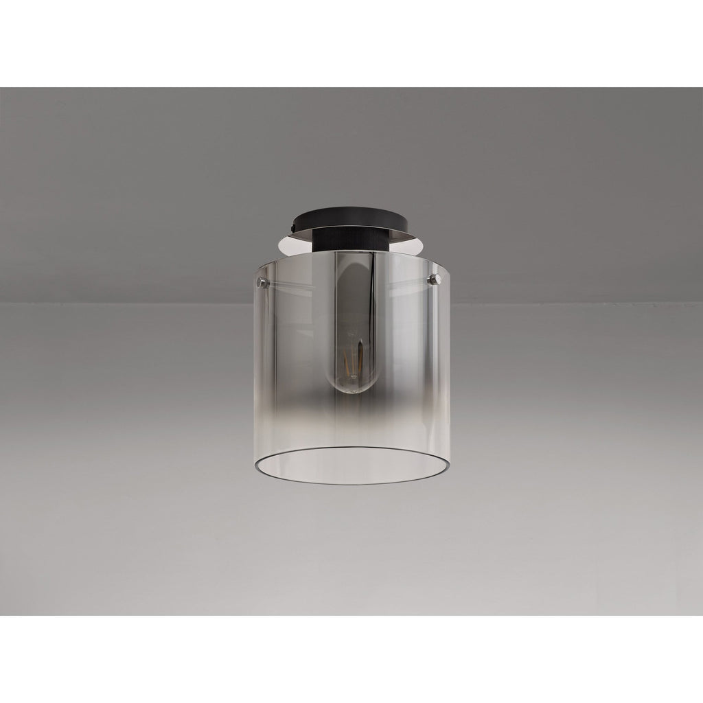 NL75929 Tokyo Round Ceiling Flush 1 Light Flush Fitting Black/Smoke Fade Glass