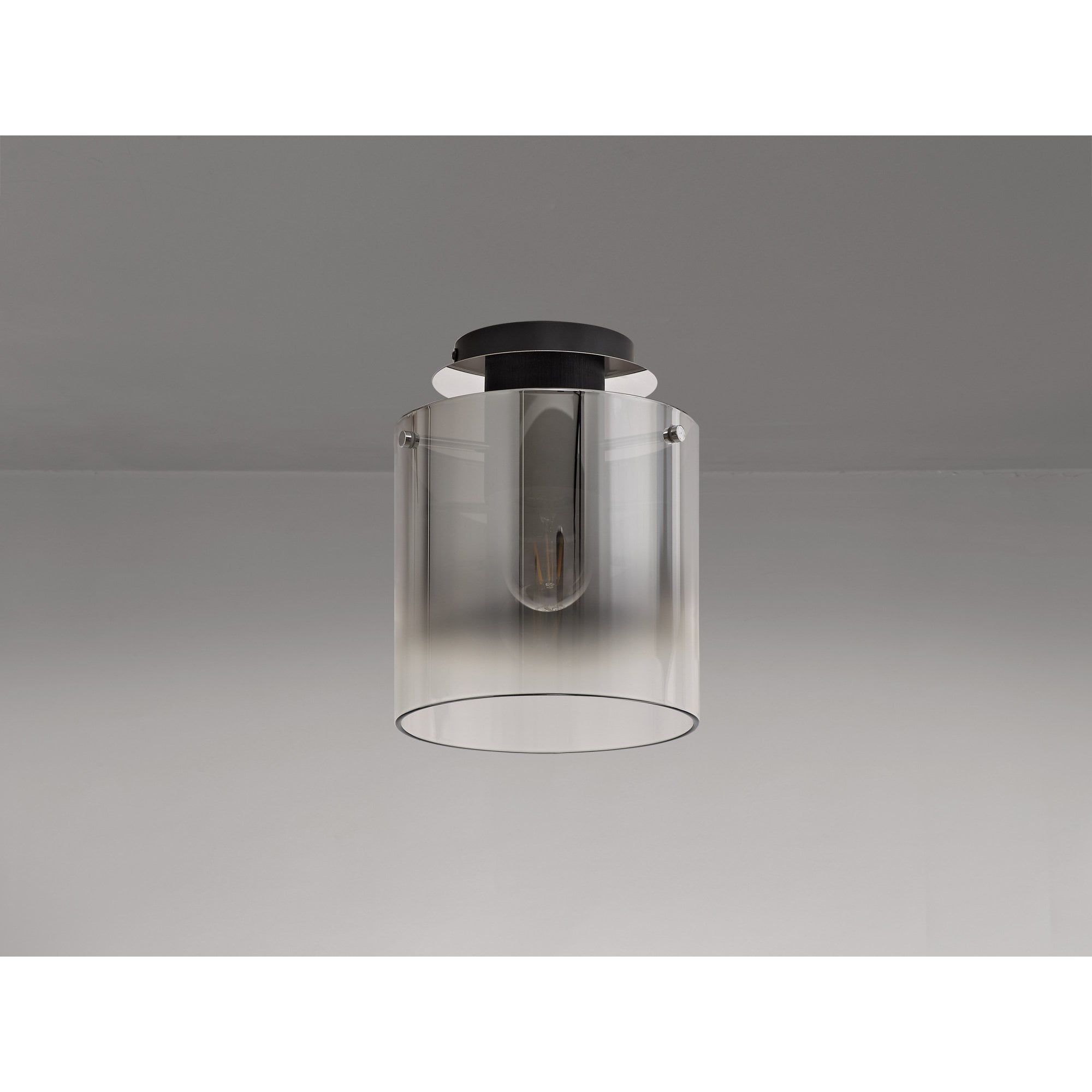 NL75929 Tokyo Round Ceiling Flush 1 Light Flush Fitting Black/Smoke Fade Glass
