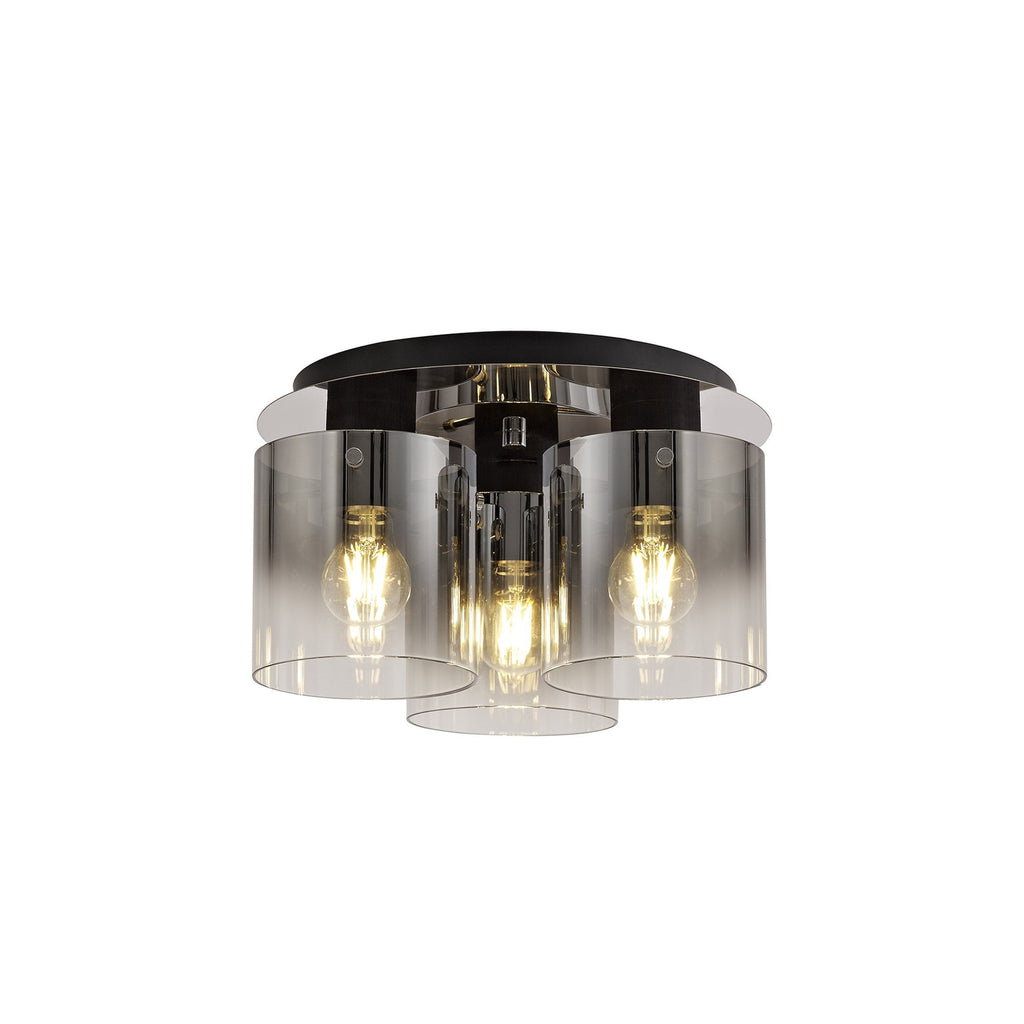 NL75939 Tokyo  Round Ceiling Flush 3 Light Flush Fitting Black/Smoke Fade Glass