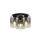 NL75939 Tokyo  Round Ceiling Flush 3 Light Flush Fitting Black/Smoke Fade Glass