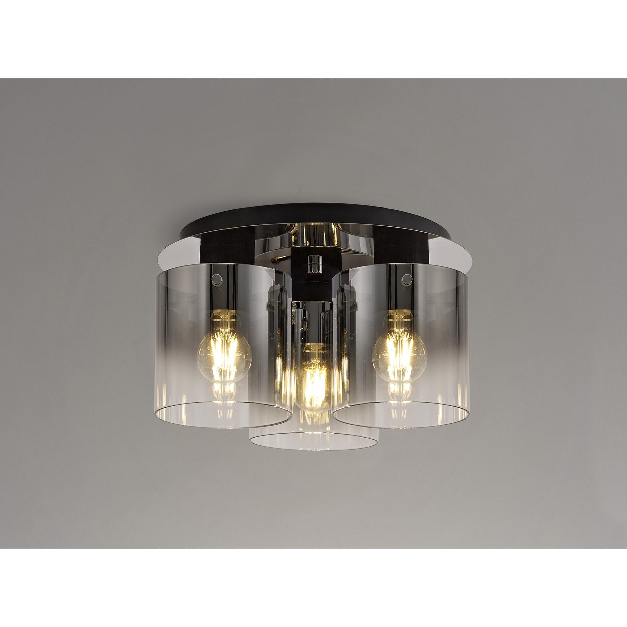 NL75939 Tokyo  Round Ceiling Flush 3 Light Flush Fitting Black/Smoke Fade Glass