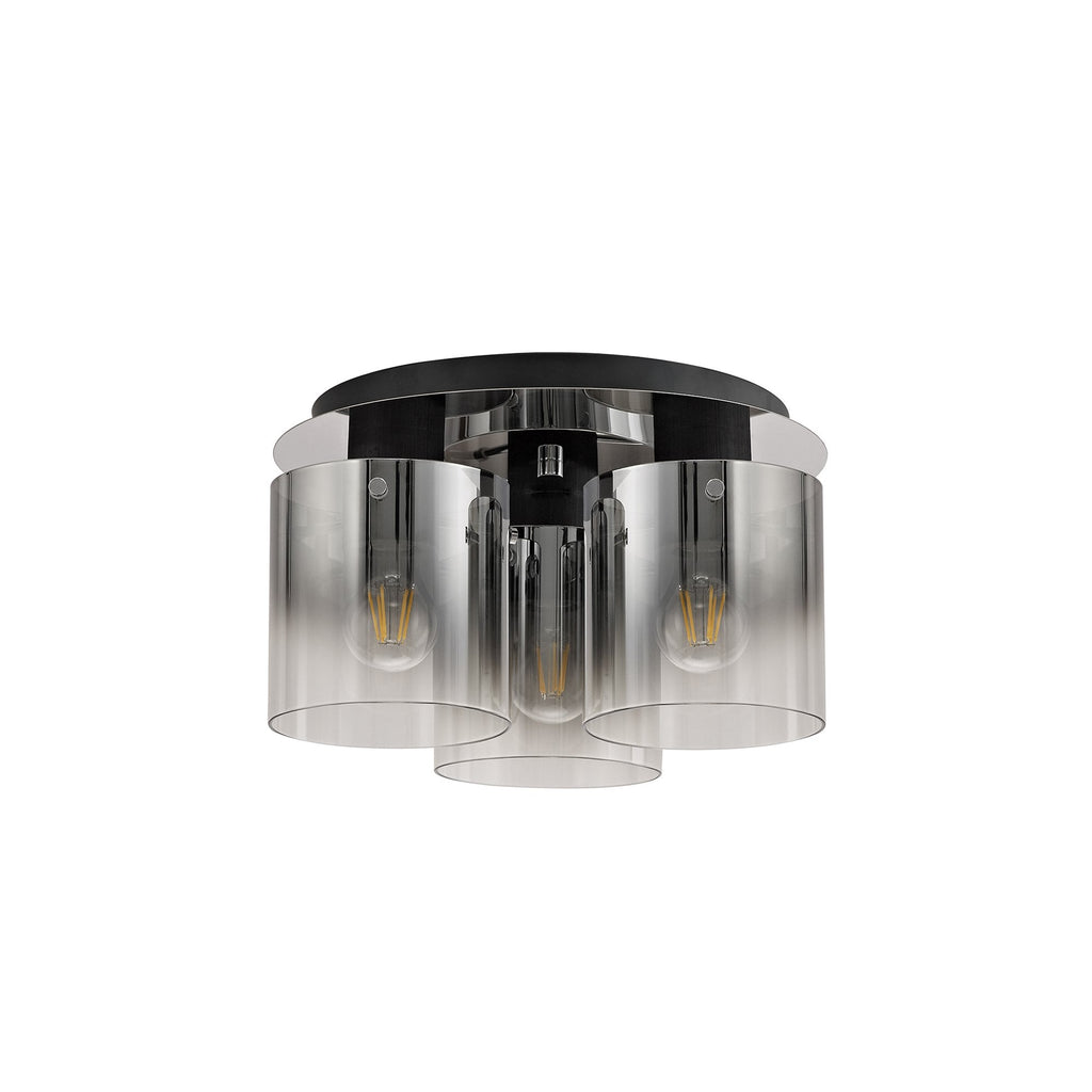 NL75939 Tokyo  Round Ceiling Flush 3 Light Flush Fitting Black/Smoke Fade Glass