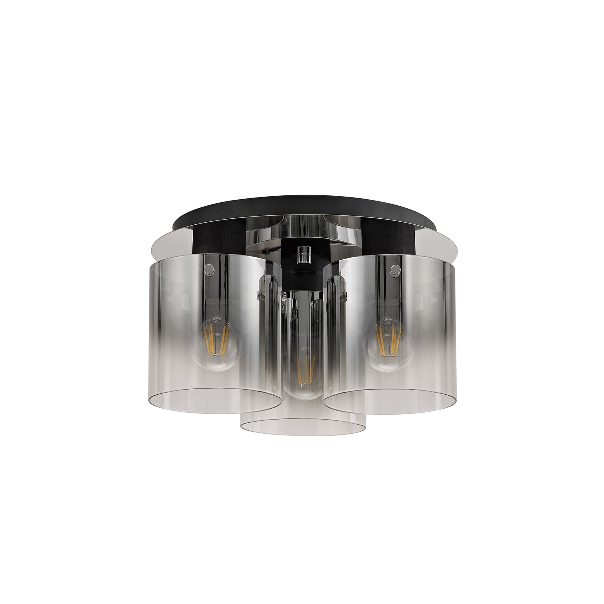 NL75939 Tokyo  Round Ceiling Flush 3 Light Flush Fitting Black/Smoke Fade Glass