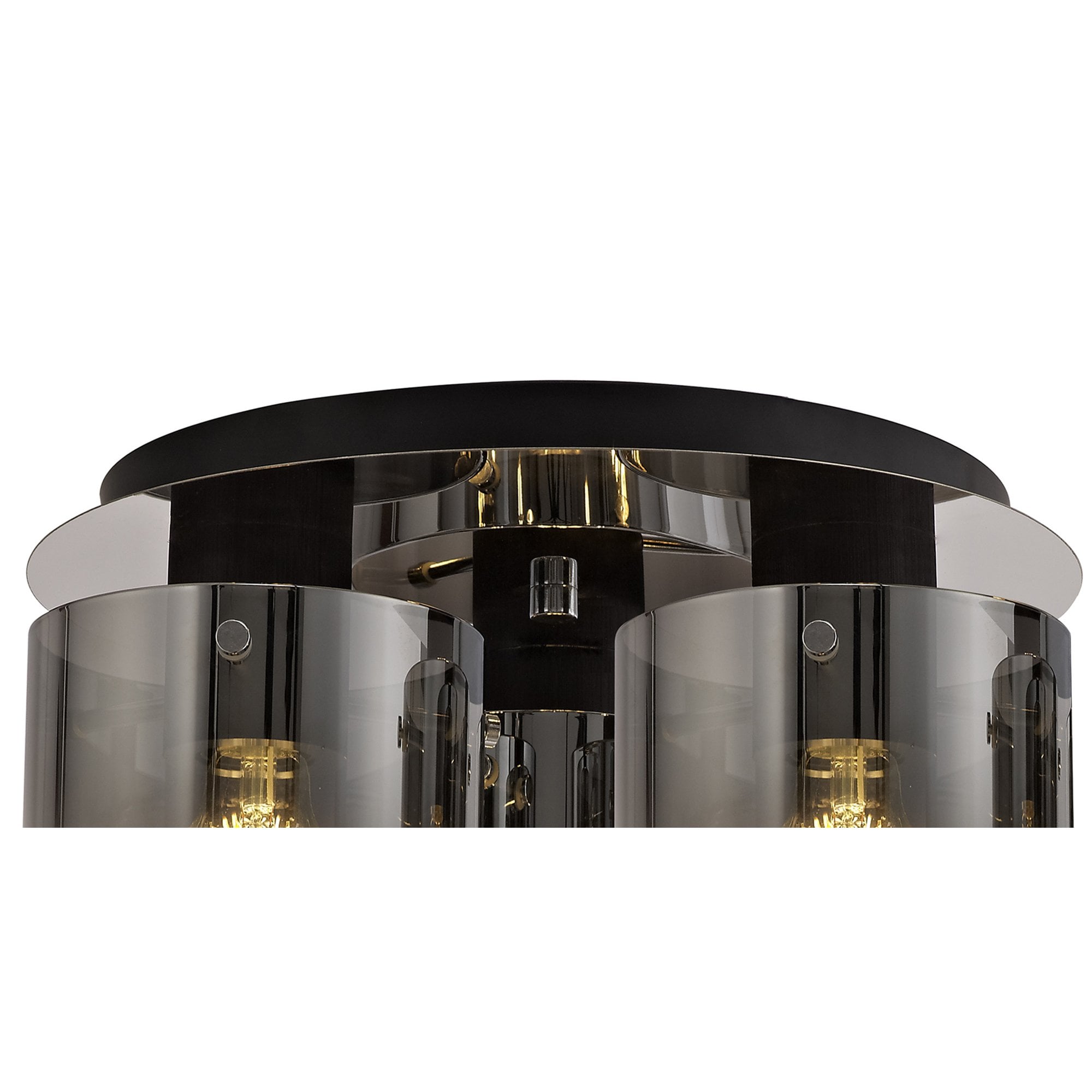 NL75939 Tokyo  Round Ceiling Flush 3 Light Flush Fitting Black/Smoke Fade Glass