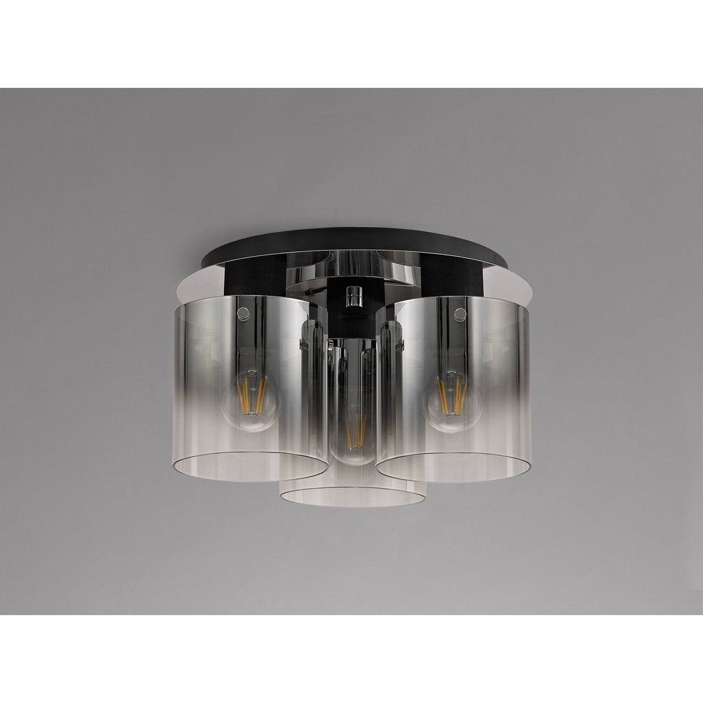 NL75939 Tokyo  Round Ceiling Flush 3 Light Flush Fitting Black/Smoke Fade Glass