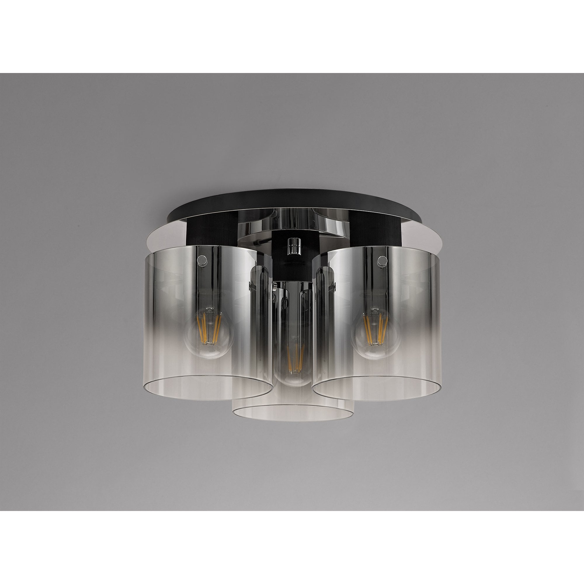 NL75939 Tokyo  Round Ceiling Flush 3 Light Flush Fitting Black/Smoke Fade Glass