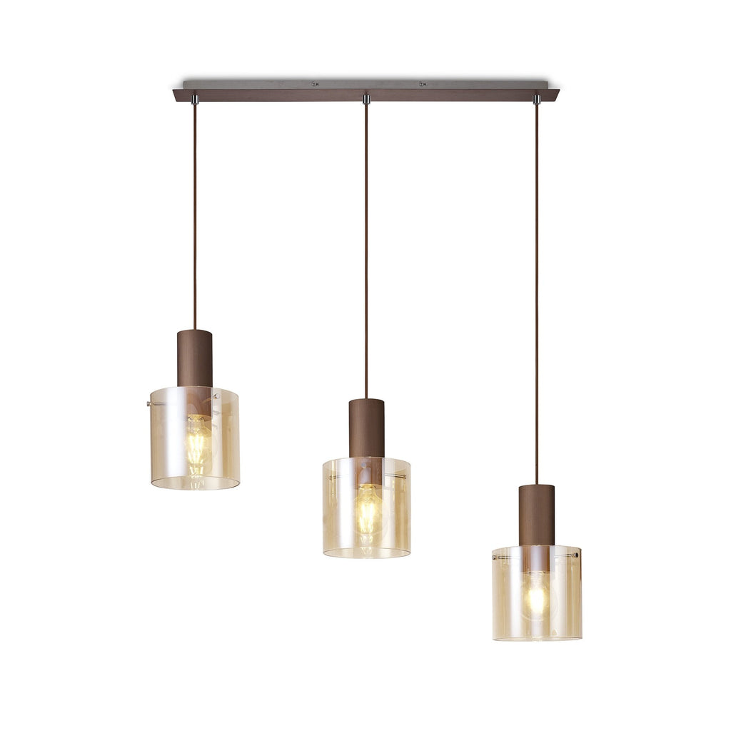 NL82629 Tokyo 3 Light Linear Pendant Adjustable Mocha/Amber Glass