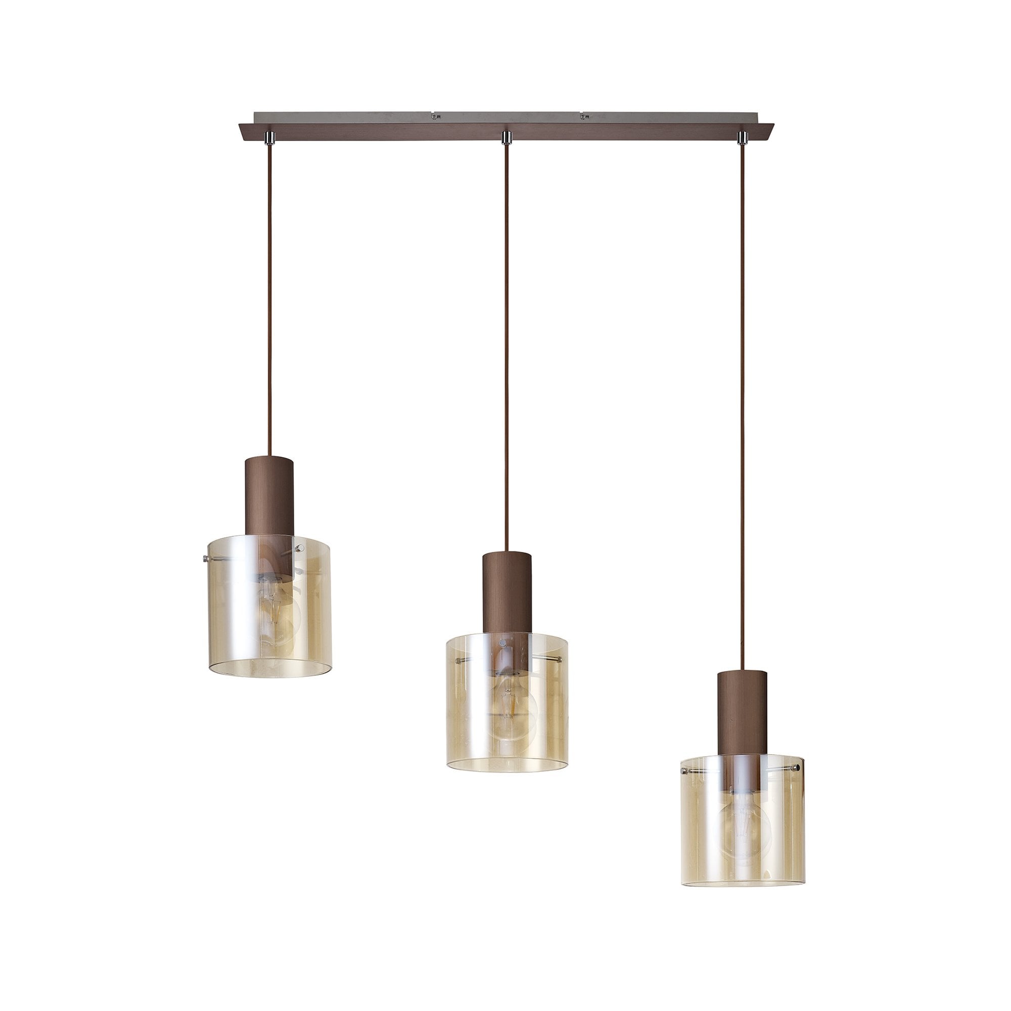 NL82629 Tokyo 3 Light Linear Pendant Adjustable Mocha/Amber Glass