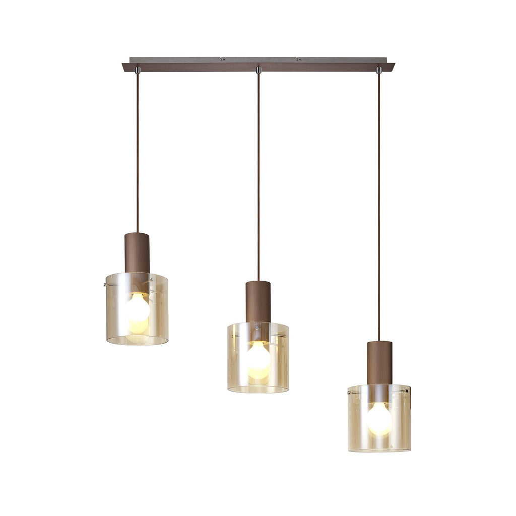 NL82629 Tokyo 3 Light Linear Pendant Adjustable Mocha/Amber Glass