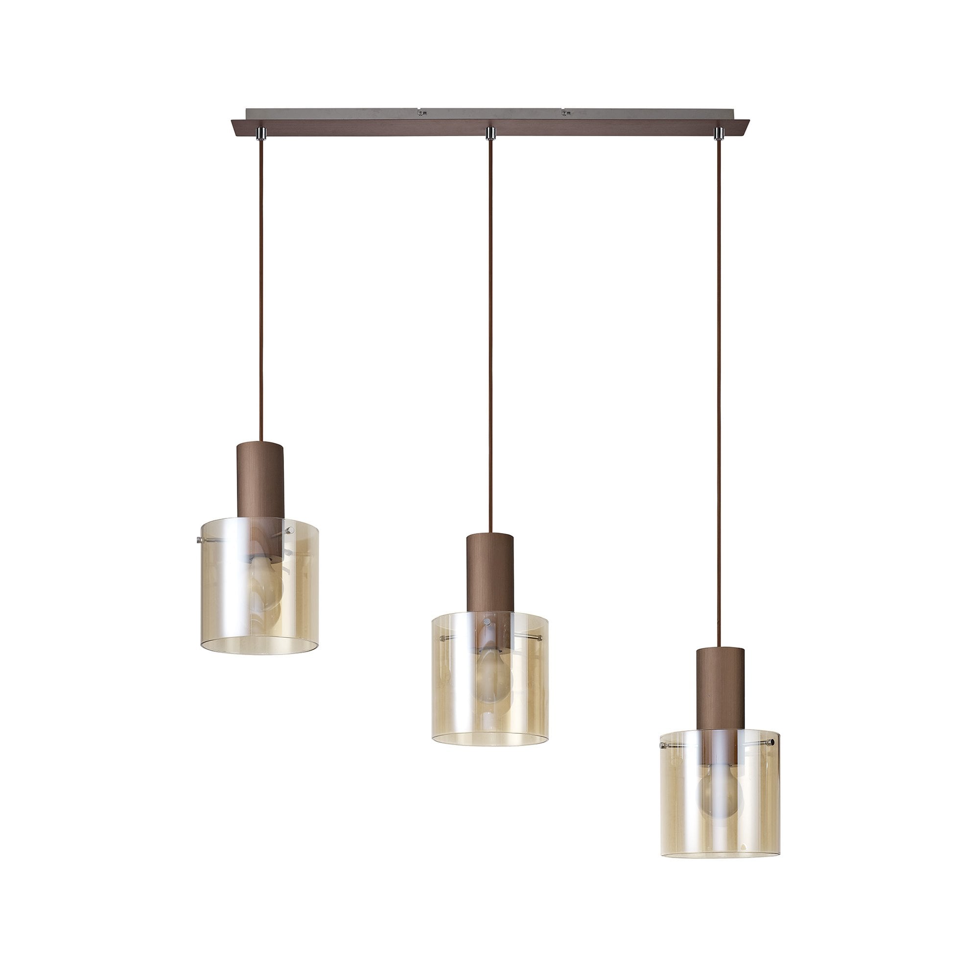 NL82629 Tokyo 3 Light Linear Pendant Adjustable Mocha/Amber Glass