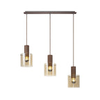 NL82629 Tokyo 3 Light Linear Pendant Adjustable Mocha/Amber Glass