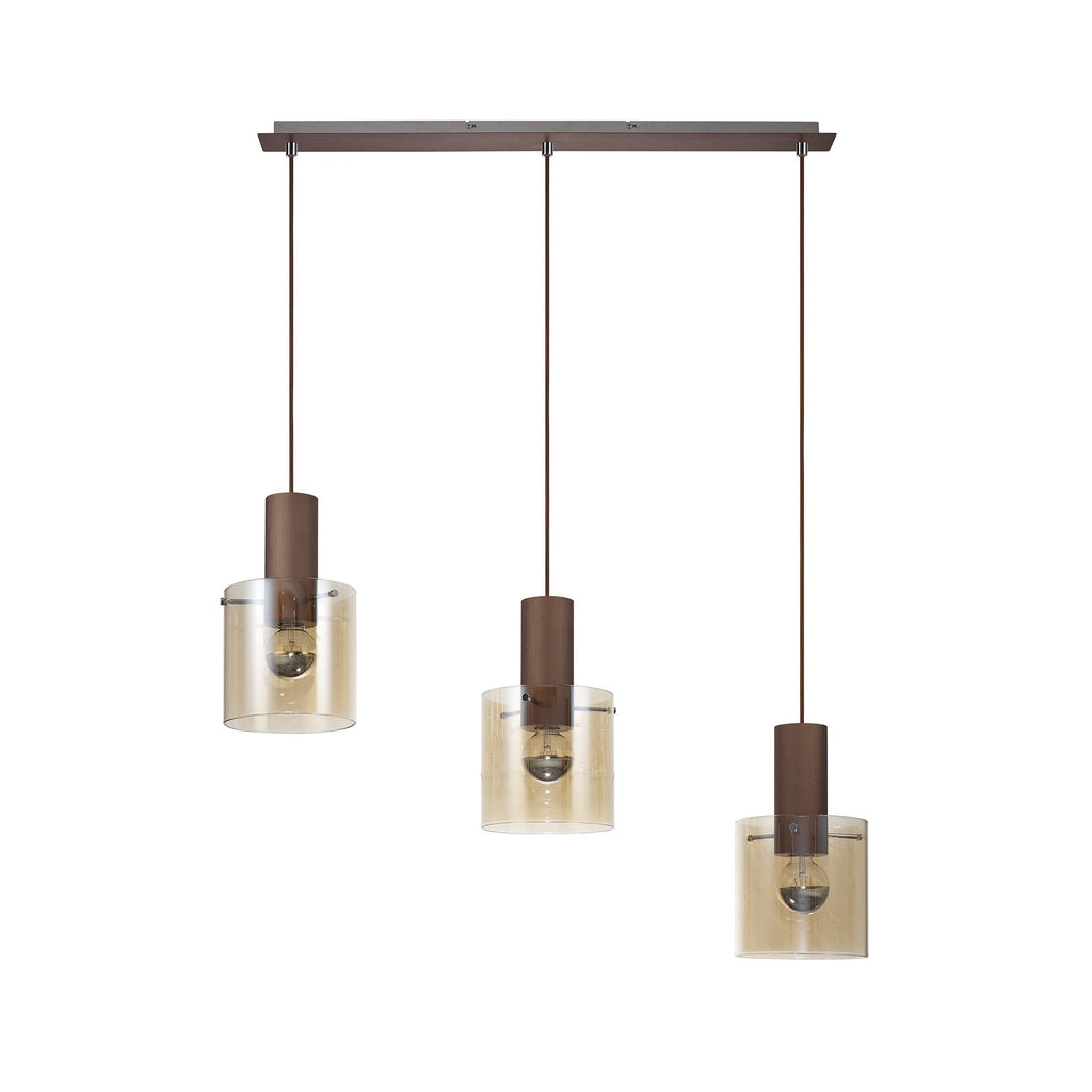 NL82629 Tokyo 3 Light Linear Pendant Adjustable Mocha/Amber Glass